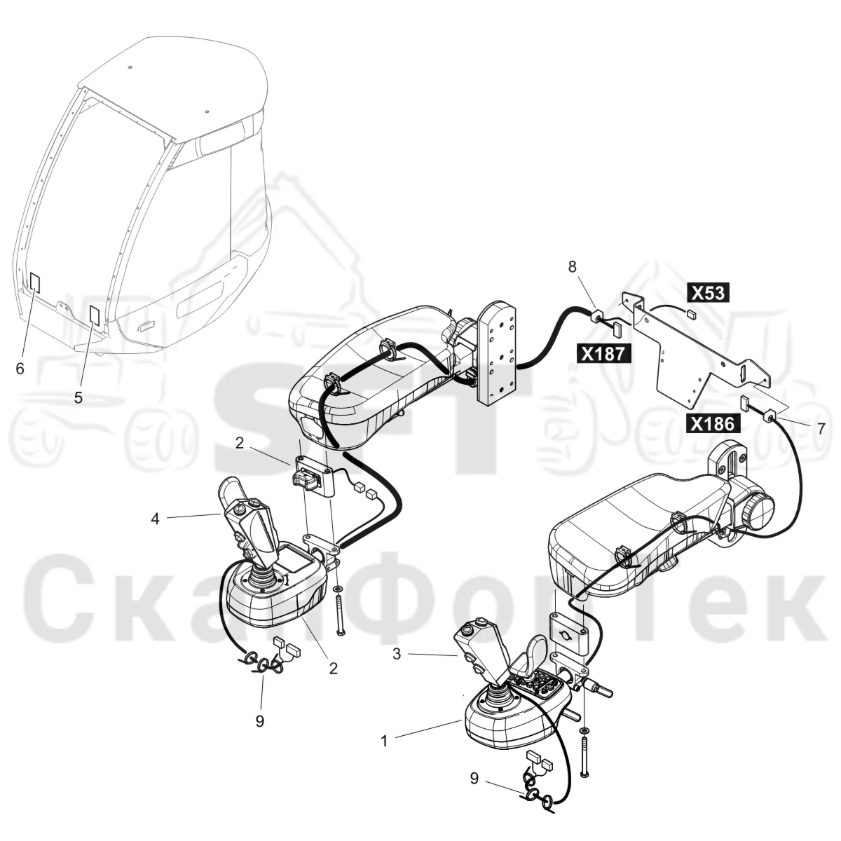 Схема: Komatsu / Лесозаготовительные машины / 911 S/N 9112062167- / Каталог запасных частей / Система управления / Регулятор / Рычаги электрооборудования, KCC/EME