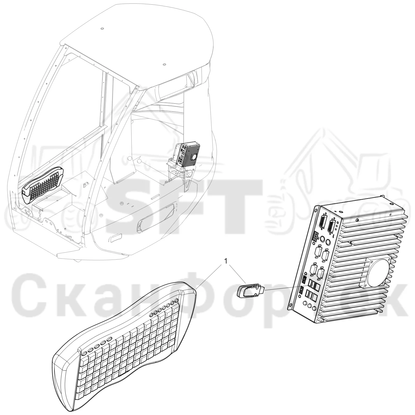 Схема: Komatsu / Лесозаготовительные машины / 951 S/N 9510004367- / Каталог запасных частей / Система управления / Компьютеры / Клавиатура PC X30