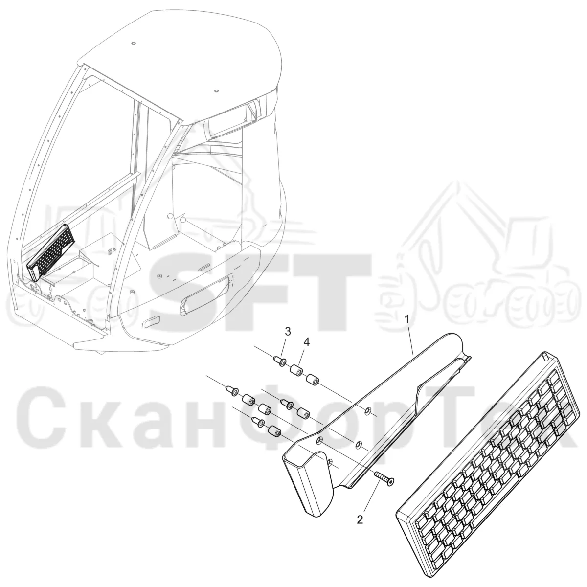 Схема: Komatsu / Лесозаготовительные машины / 951 S/N 9510004367- / Каталог запасных частей / Система управления / Компьютеры / Монтаж Клавиатура PC X40 S/N 9510004411-