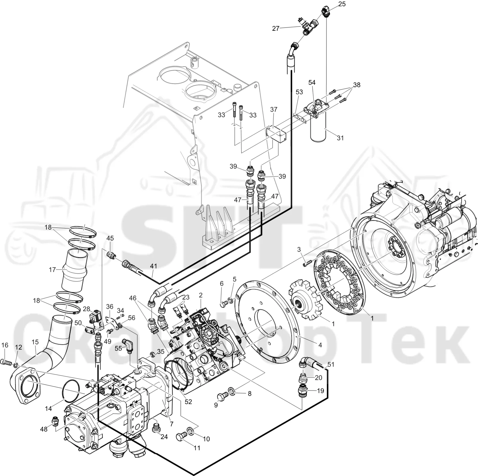 Схема: Komatsu / Лесозаготовительные машины / 951 S/N 9510004367- / Каталог запасных частей / Гидравлика / Гидравлические насосы / Насосная установка