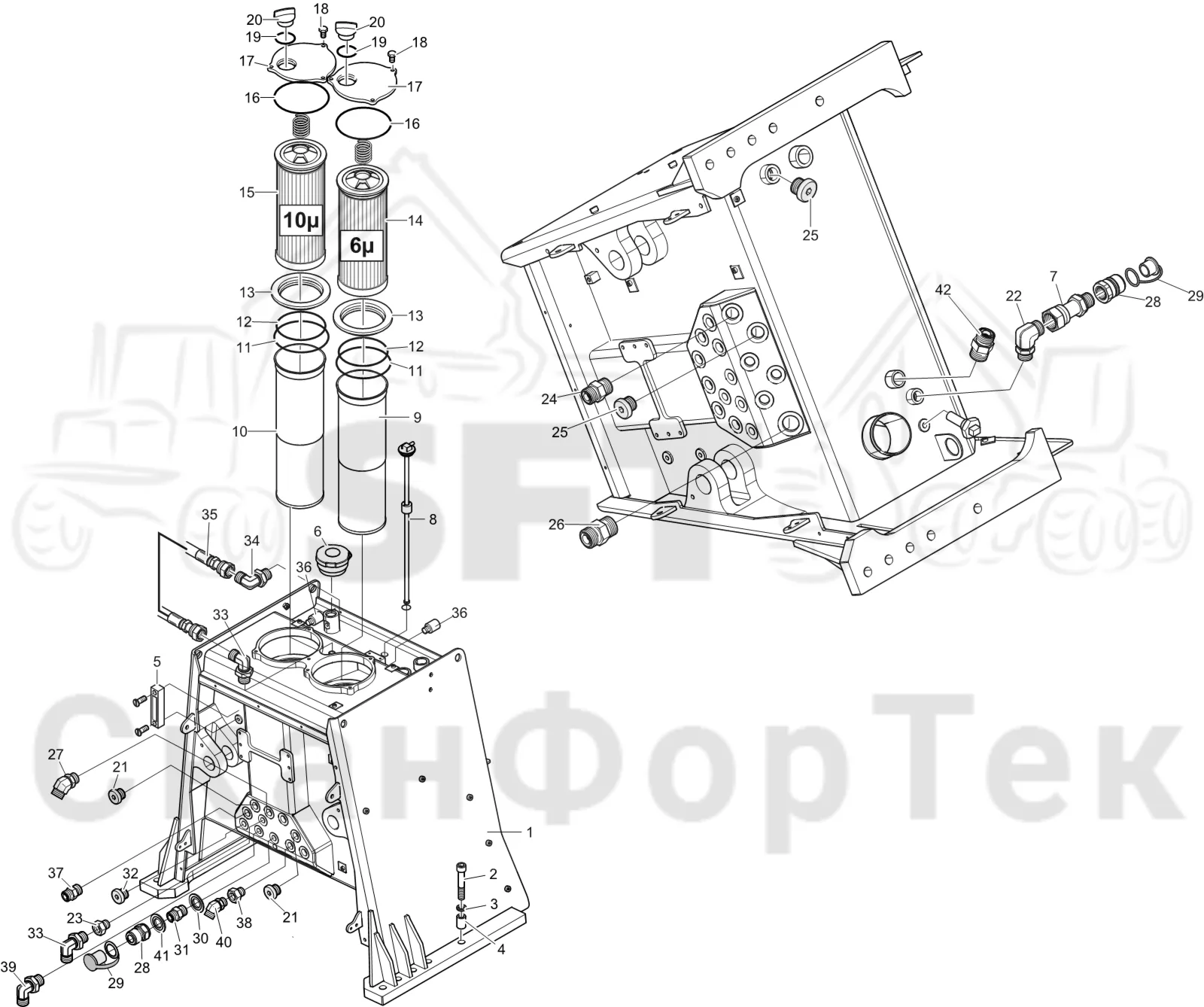 Схема: Komatsu / Лесозаготовительные машины / 951 S/N 9510004367- / Каталог запасных частей / Гидравлика / Бак гидравлики / Гидравлический бачок
