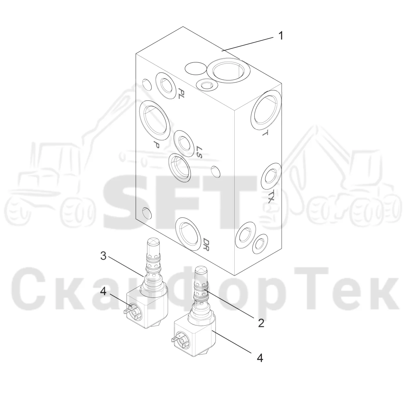Схема: Komatsu / Лесозаготовительные машины / 951 S/N 9510004367- / Каталог запасных частей / Гидравлика / Клапан шасси / Впускная секция
