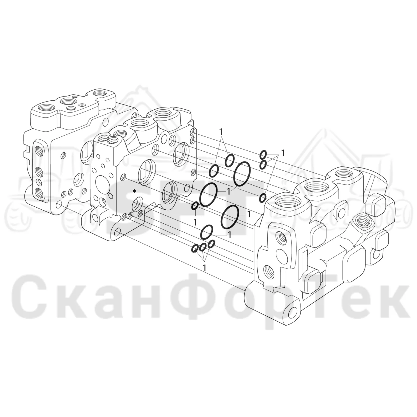 Схема: Komatsu / Лесозаготовительные машины / 951 S/N 9510004367- / Каталог запасных частей / Гидравлика / Клапан шасси / Прокладки секции