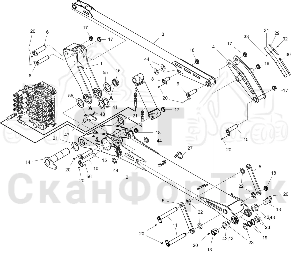 Схема: Komatsu / Лесозаготовительные машины / 951 S/N 9510004367- / Каталог запасных частей / Подъемный кран 270H / Основная стрела / Основная стрела