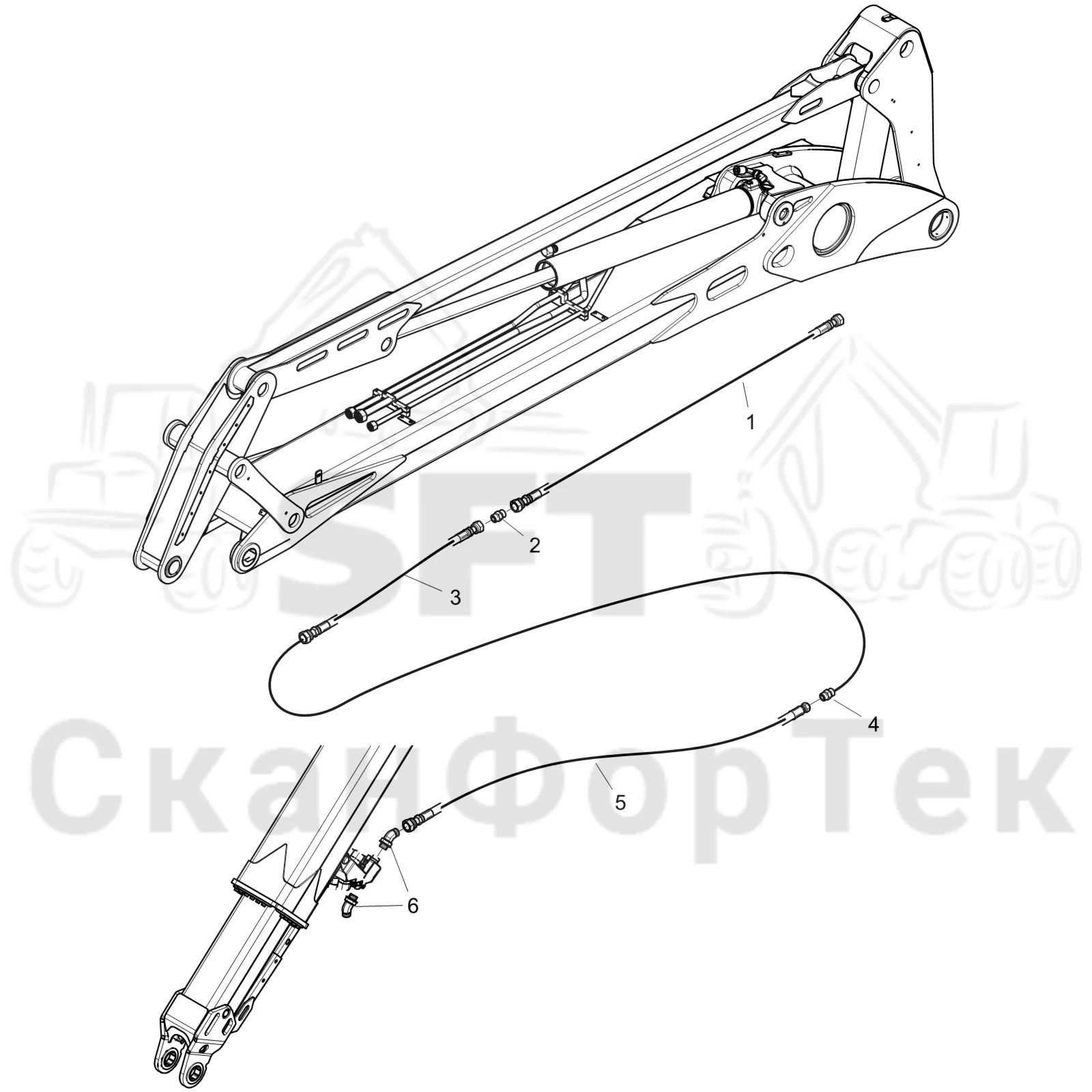 Схема: Komatsu / Лесозаготовительные машины / 951 S/N 9510004367- / Каталог запасных частей / Подъемный кран 270H / Основная стрела / Корчевка пней 9510004476-