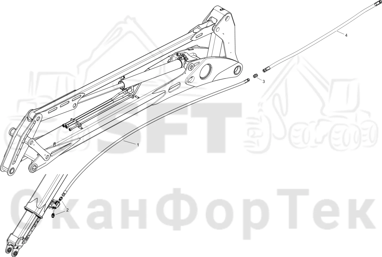 Схема: Komatsu / Лесозаготовительные машины / 951 S/N 9510004367- / Каталог запасных частей / Подъемный кран 270H / Основная стрела / Корчевка пней