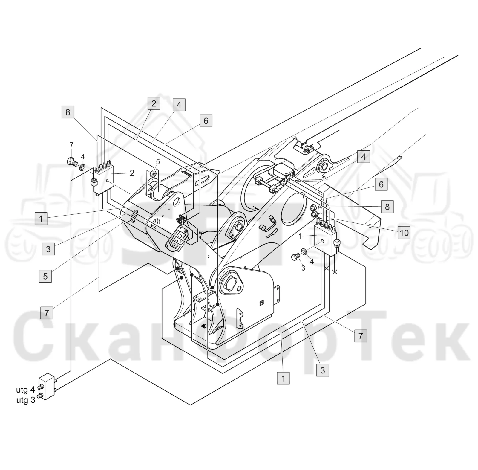 Схема: Komatsu / Лесозаготовительные машины / 911 S/N 9112062167- / Каталог запасных частей / Подъемный кран 230H / Основная стрела / Центральная смазка