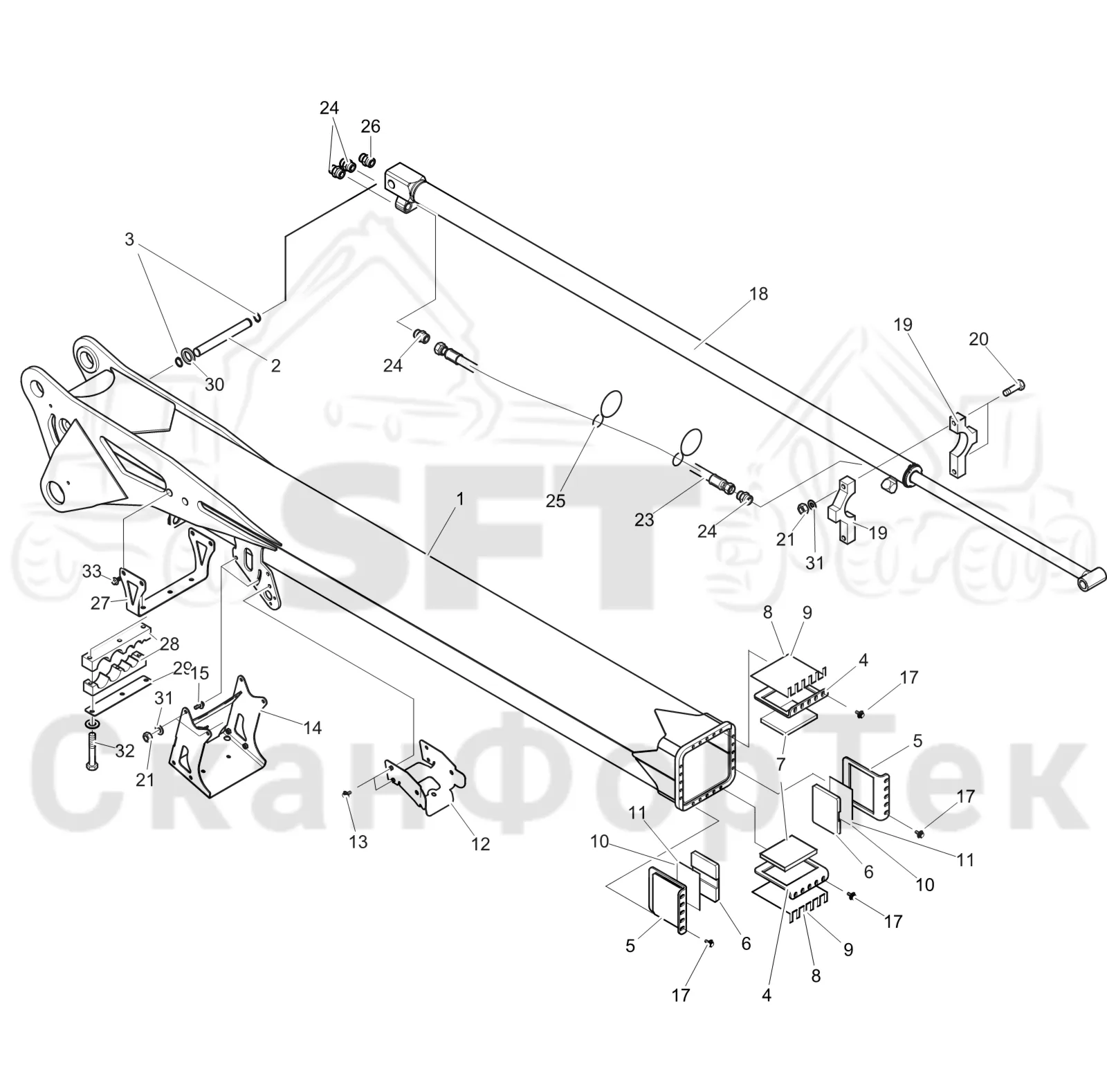 Схема: Komatsu / Лесозаготовительные машины / 951 S/N 9510004367- / Каталог запасных частей / Подъемный кран 270H / Стрела, наружная / Стрела, наружная 10 m