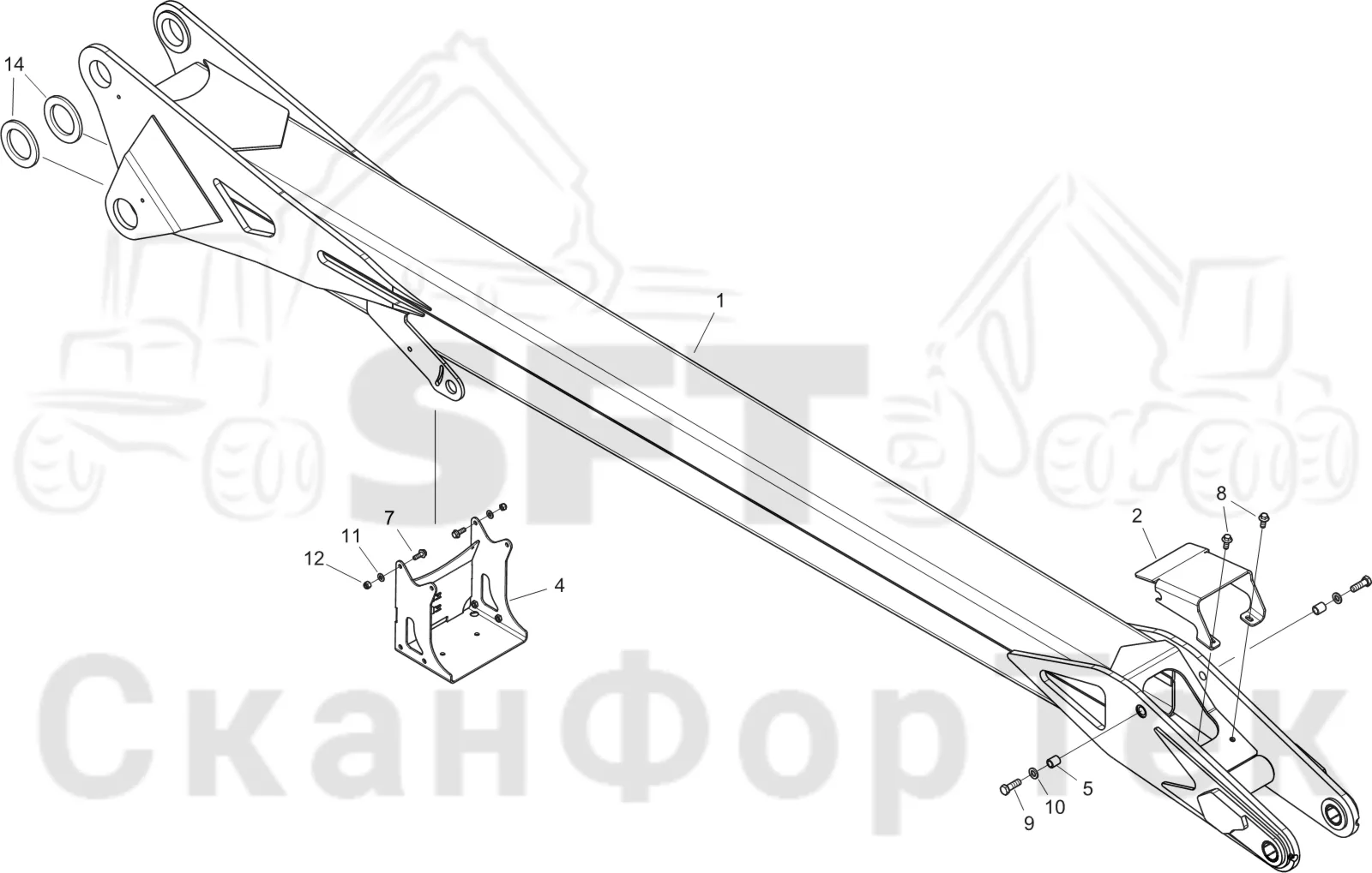 Схема: Komatsu / Лесозаготовительные машины / 951 S/N 9510004367- / Каталог запасных частей / Подъемный кран 270H / Телескопическая стрела / Стрела 8,7 m