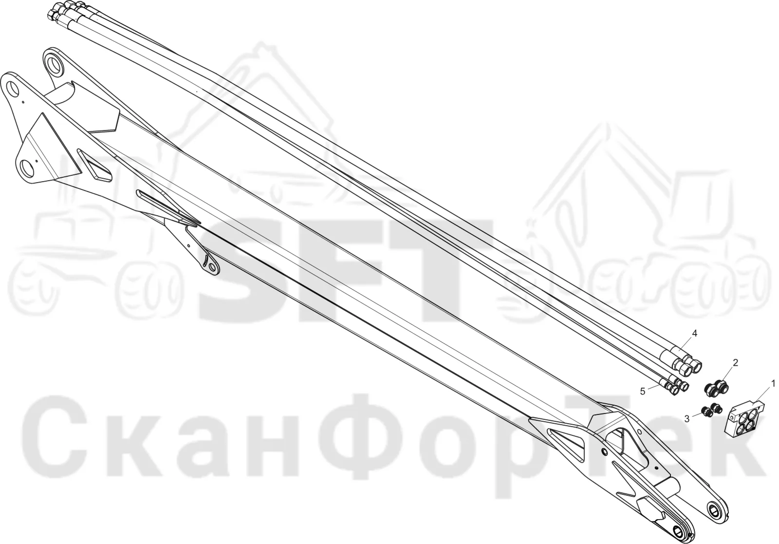 Схема: Komatsu / Лесозаготовительные машины / 951 S/N 9510004367- / Каталог запасных частей / Подъемный кран 270H / Телескопическая стрела / Трубы и шланги 8,7 m