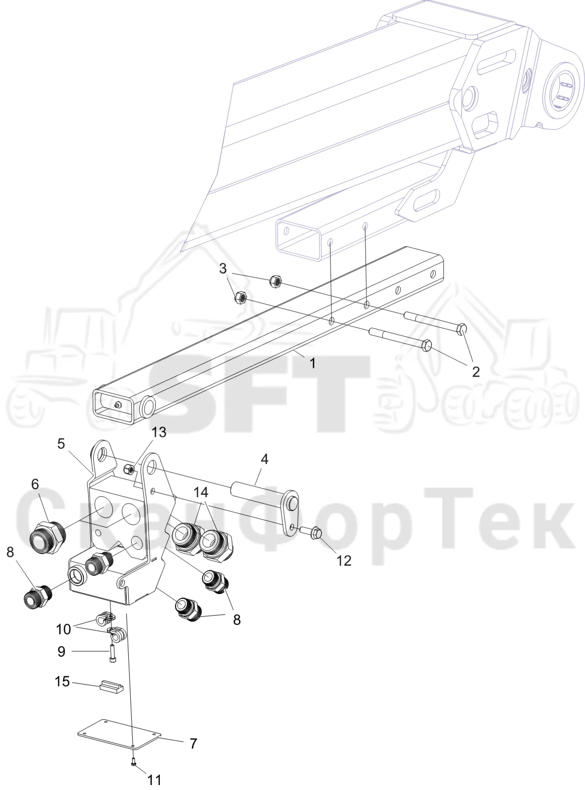Схема: Komatsu / Лесозаготовительные машины / 931XC S/N 9313021208- / Каталог запасных частей / Подъемный кран 230H / Телескопическая стрела / Держатель