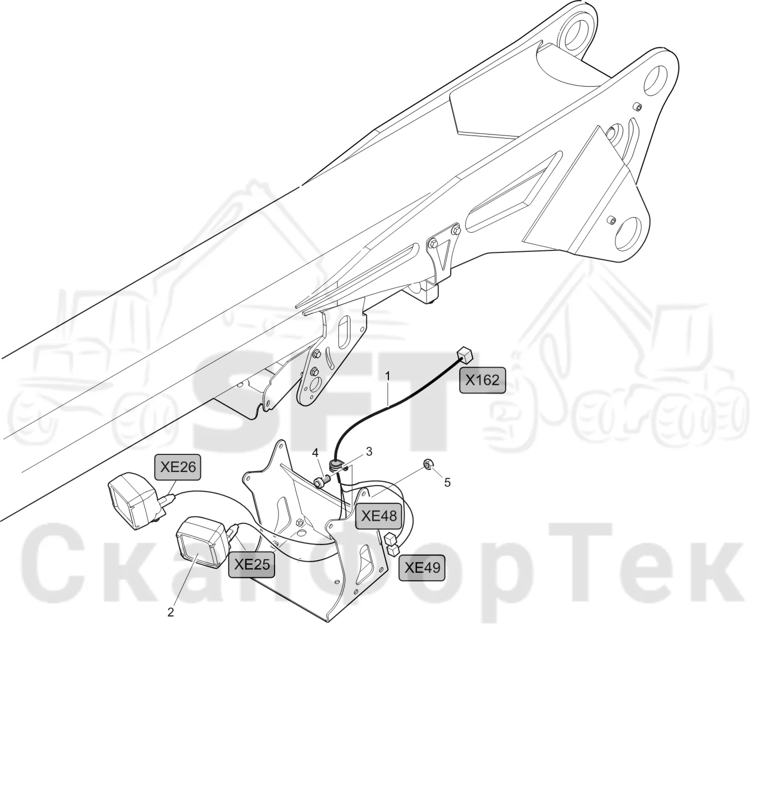 Схема: Komatsu / Лесозаготовительные машины / 951 S/N 9510004367- / Каталог запасных частей / Подъемный кран 270H / Рабочие лампы / Рабочие лампы, галогеновые