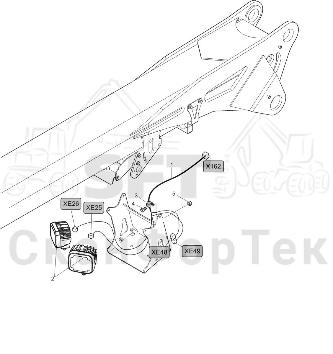 Схема: Komatsu / Лесозаготовительные машины / 931XC S/N 9313021208- / Каталог запасных частей / Подъемный кран 230H / Рабочие лампы, галогеновые / Рабочие лампы LED