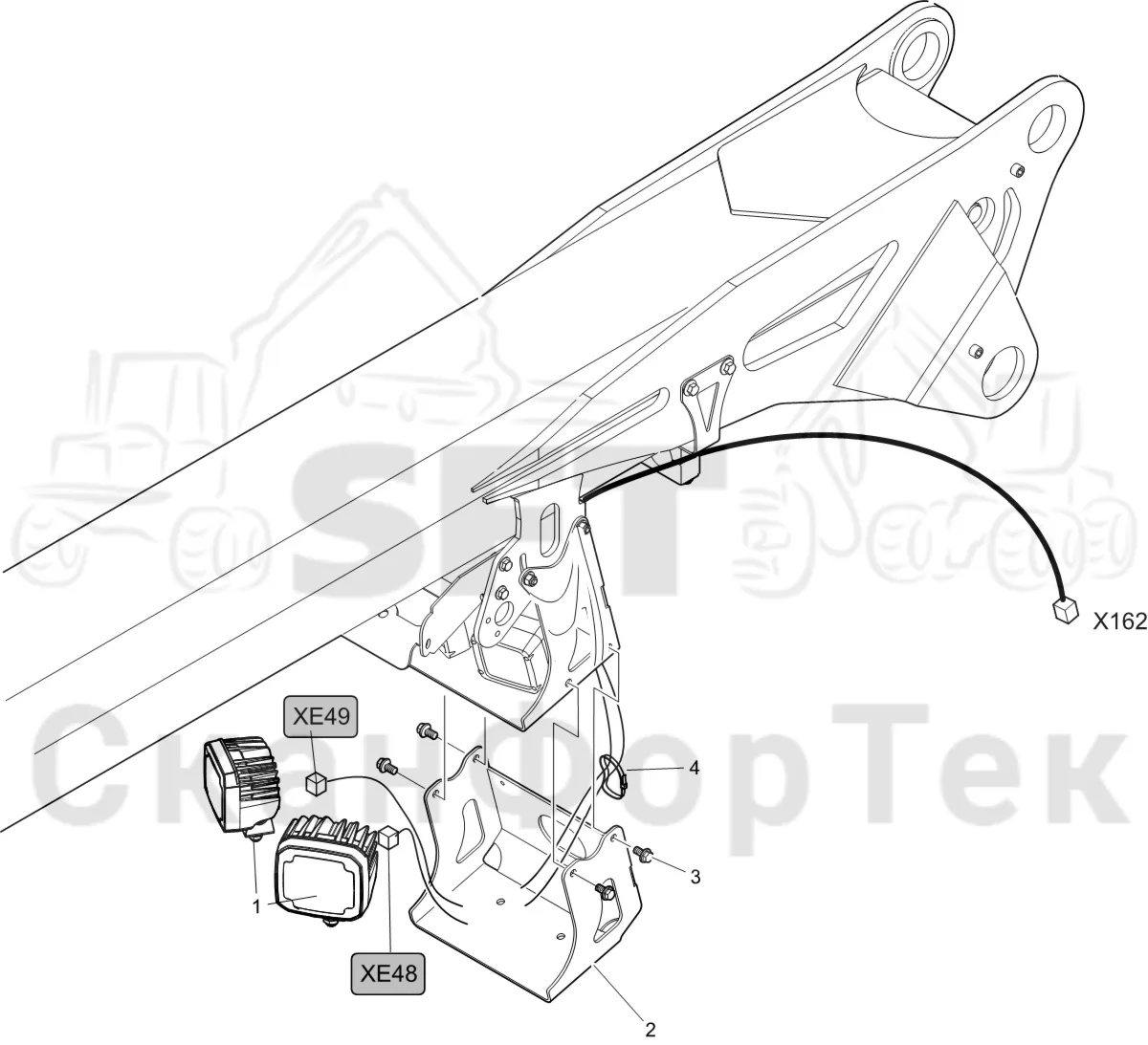 Схема: Komatsu / Лесозаготовительные машины / 931XC S/N 9313021208- / Каталог запасных частей / Подъемный кран 230H / Рабочие лампы, галогеновые / Рабочие лампы LED