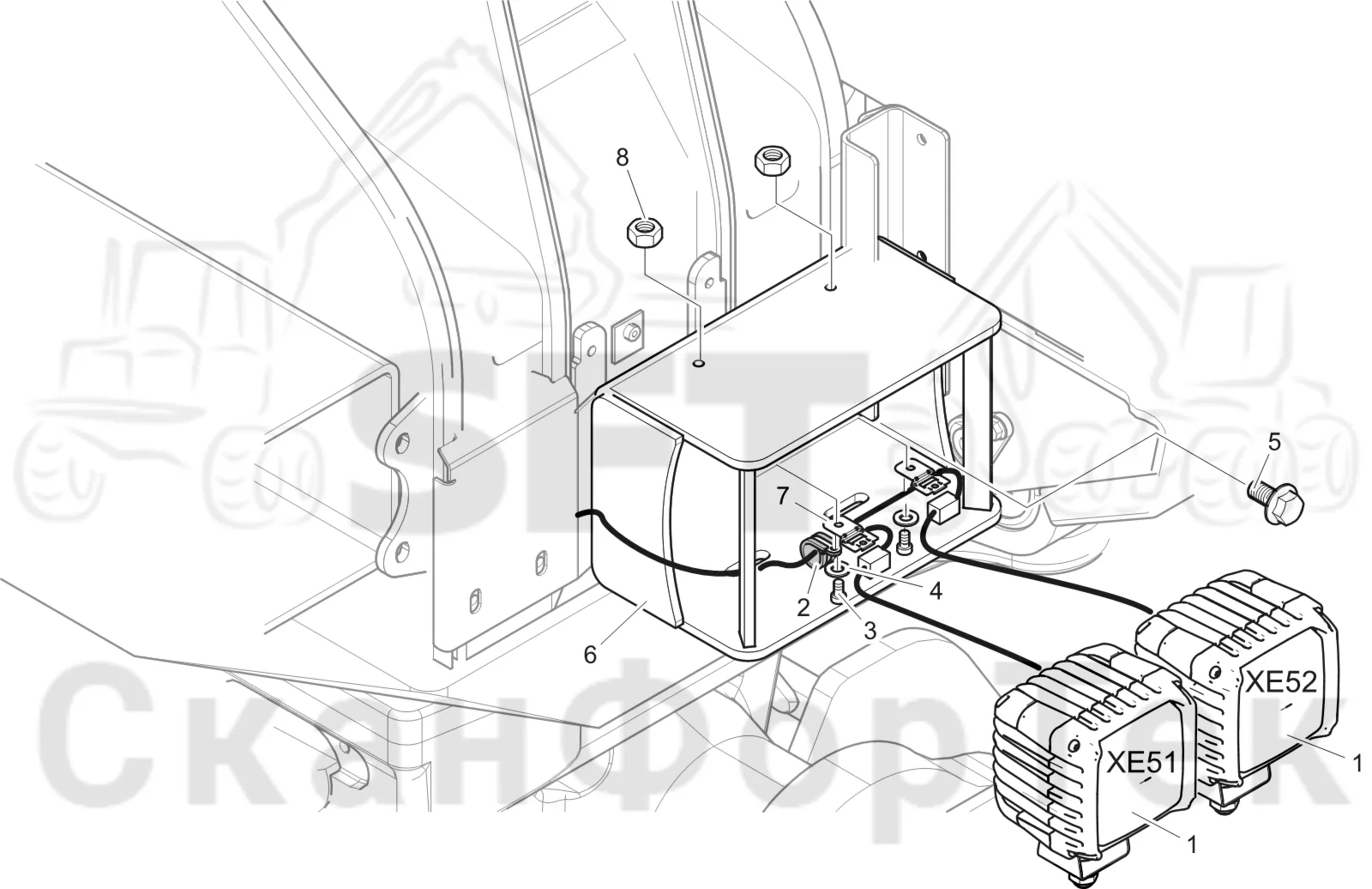 Схема: Komatsu / Лесозаготовительные машины / 901 S/N 9010053267- / Каталог запасных частей / Подъемный кран 200H / Рабочие лампы / Рабочие лампы LED