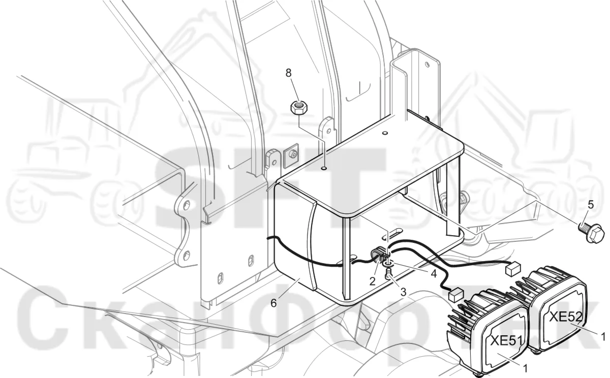 Схема: Komatsu / Лесозаготовительные машины / 931 S/N 9310021067- / Каталог запасных частей / Подъемный кран 230H / Рабочие лампы, галогеновые / Рабочие лампы LED 9310021801-