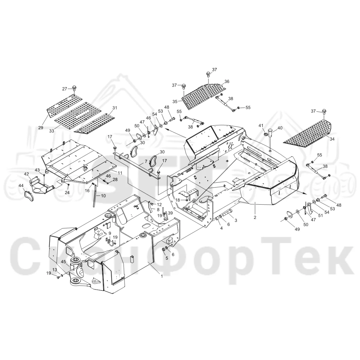 Схема: Komatsu / Лесозаготовительные машины / 901 S/N 9010053267- / Каталог запасных частей / шасси / Рамы / Комплект рамы задний S/N 9010053327-