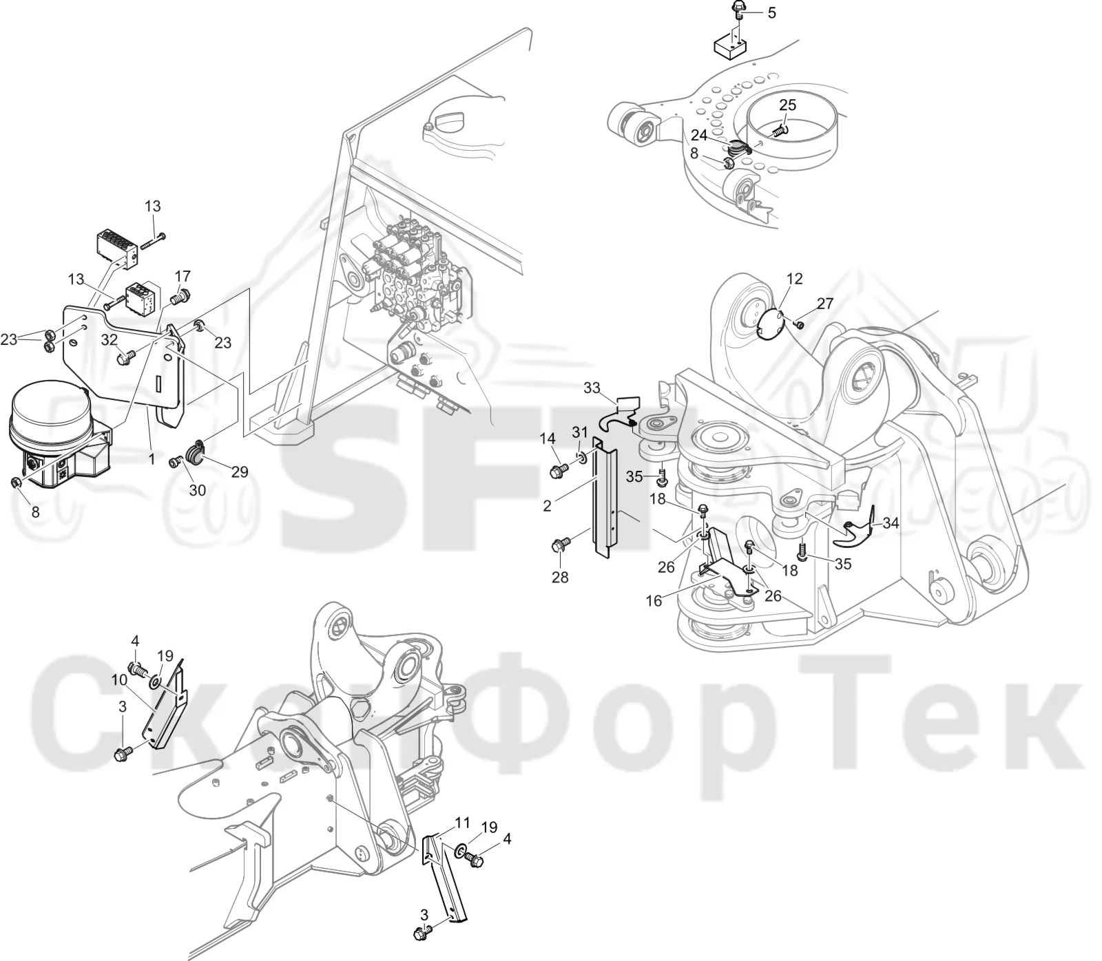 Схема: Komatsu / Лесозаготовительные машины / 901 S/N 9010053267- / Каталог запасных частей / шасси / Центральная смазка / защита