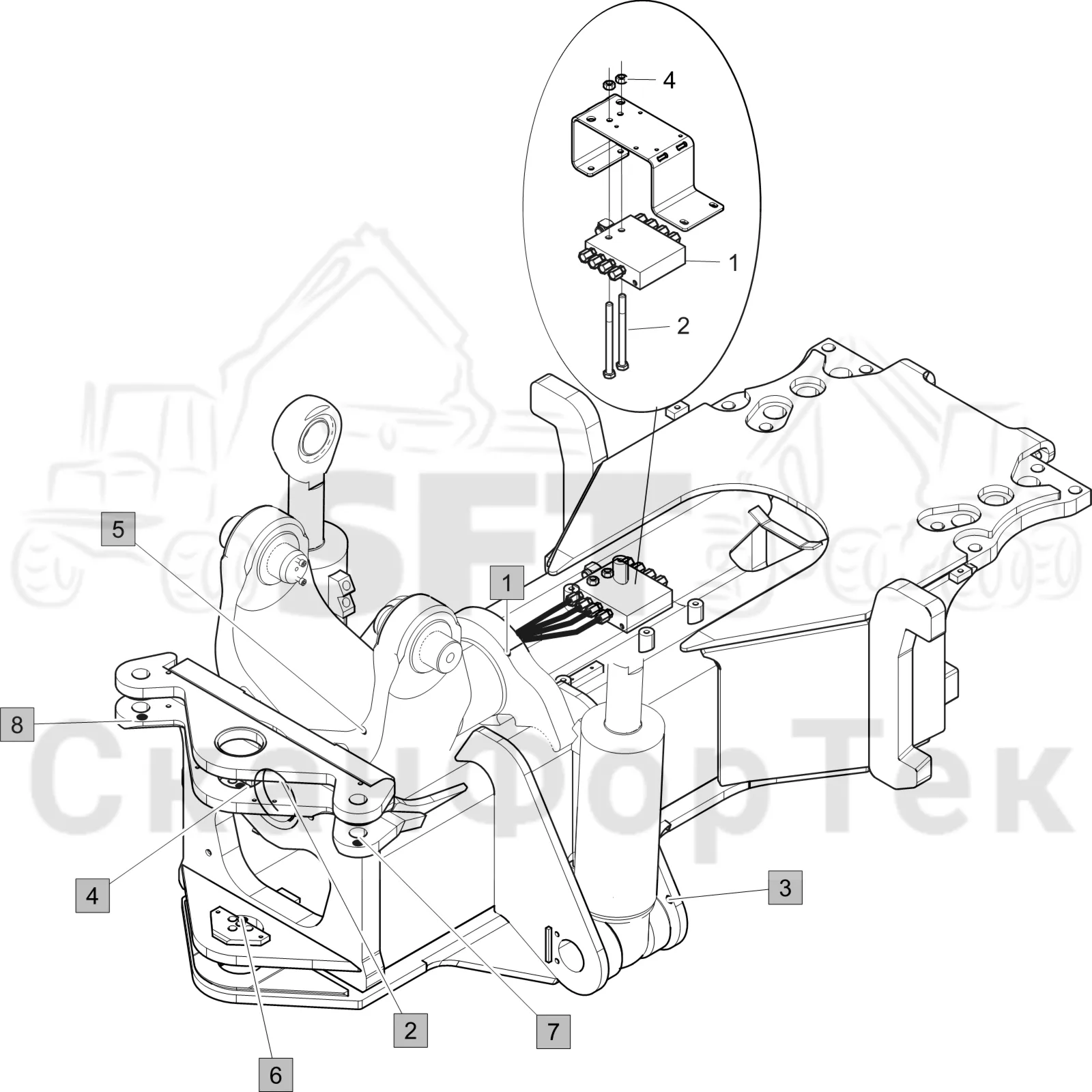 Схема: Komatsu / Лесозаготовительные машины / 901 S/N 9010053267- / Каталог запасных частей / шасси / Центральная смазка / Смазка, шасси