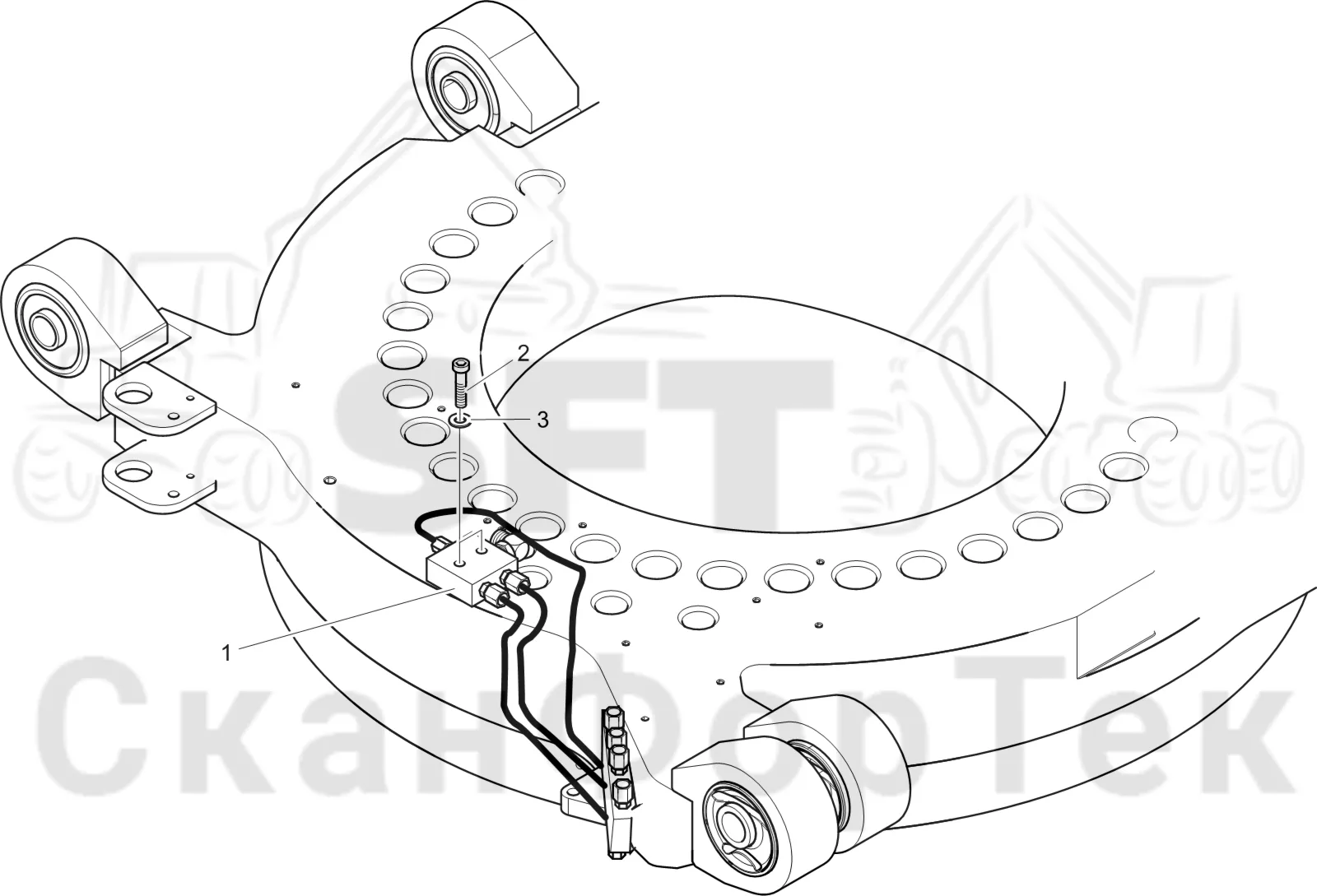 Схема: Komatsu / Лесозаготовительные машины / 901 S/N 9010053267- / Каталог запасных частей / шасси / Центральная смазка / Смазка Поворотная платформа