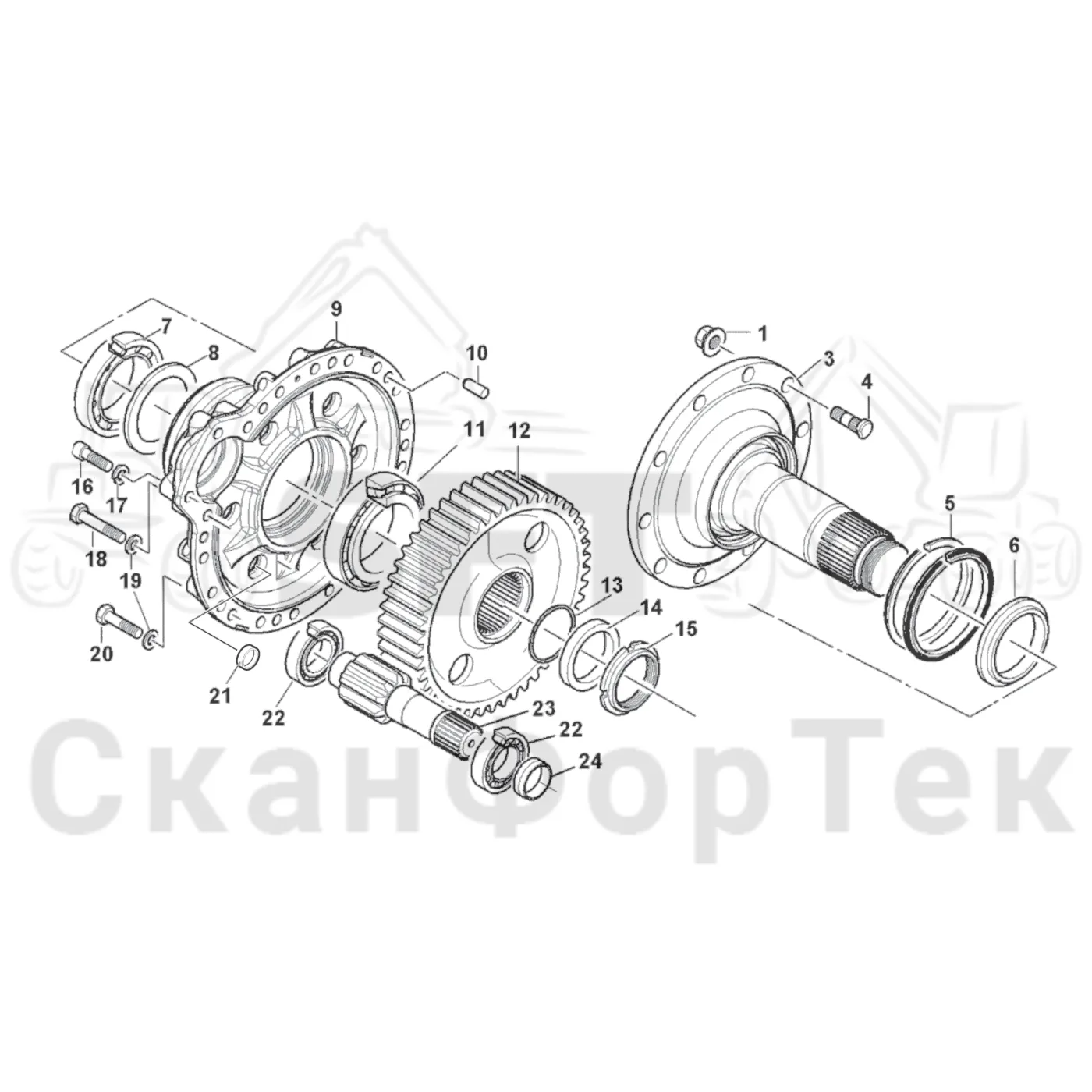 Схема: Komatsu / Лесозаготовительные машины / 901TX / Каталог запасных частей / Коробка передач / Мост каретки / Comfort Bogie / Редуктор ступицы