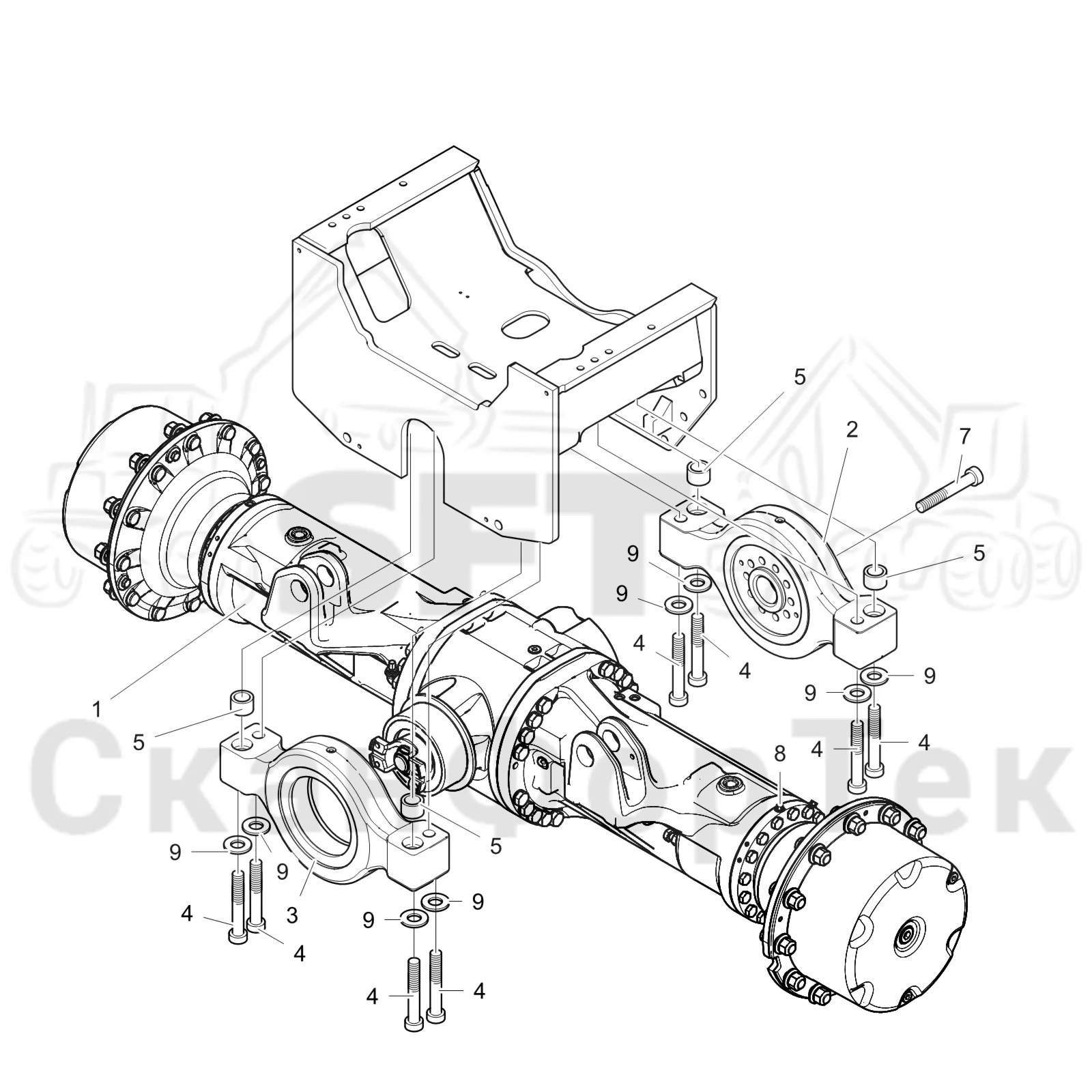 Схема: Komatsu / Лесозаготовительные машины / 901 S/N 9010053267- / Каталог запасных частей / Коробка передач / Ось / Мост задний