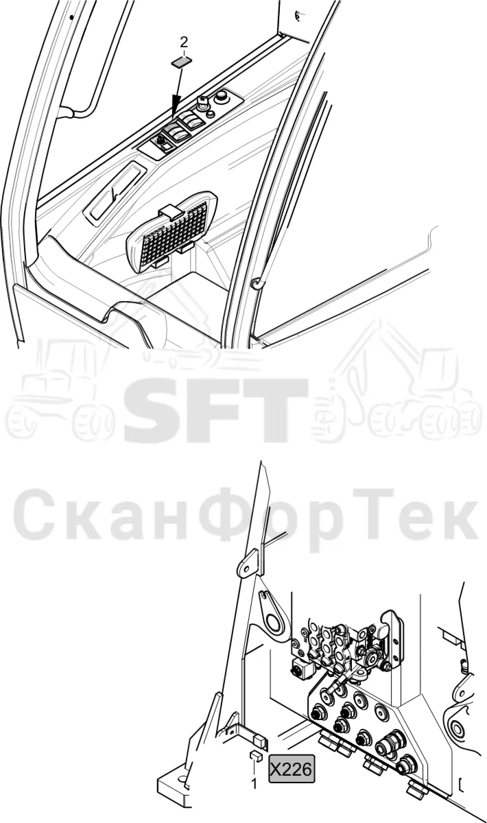 Схема: Komatsu / Лесозаготовительные машины / 901 S/N 9010053267- / Каталог запасных частей / Кабина / Кабина / Комплект электрооборудования