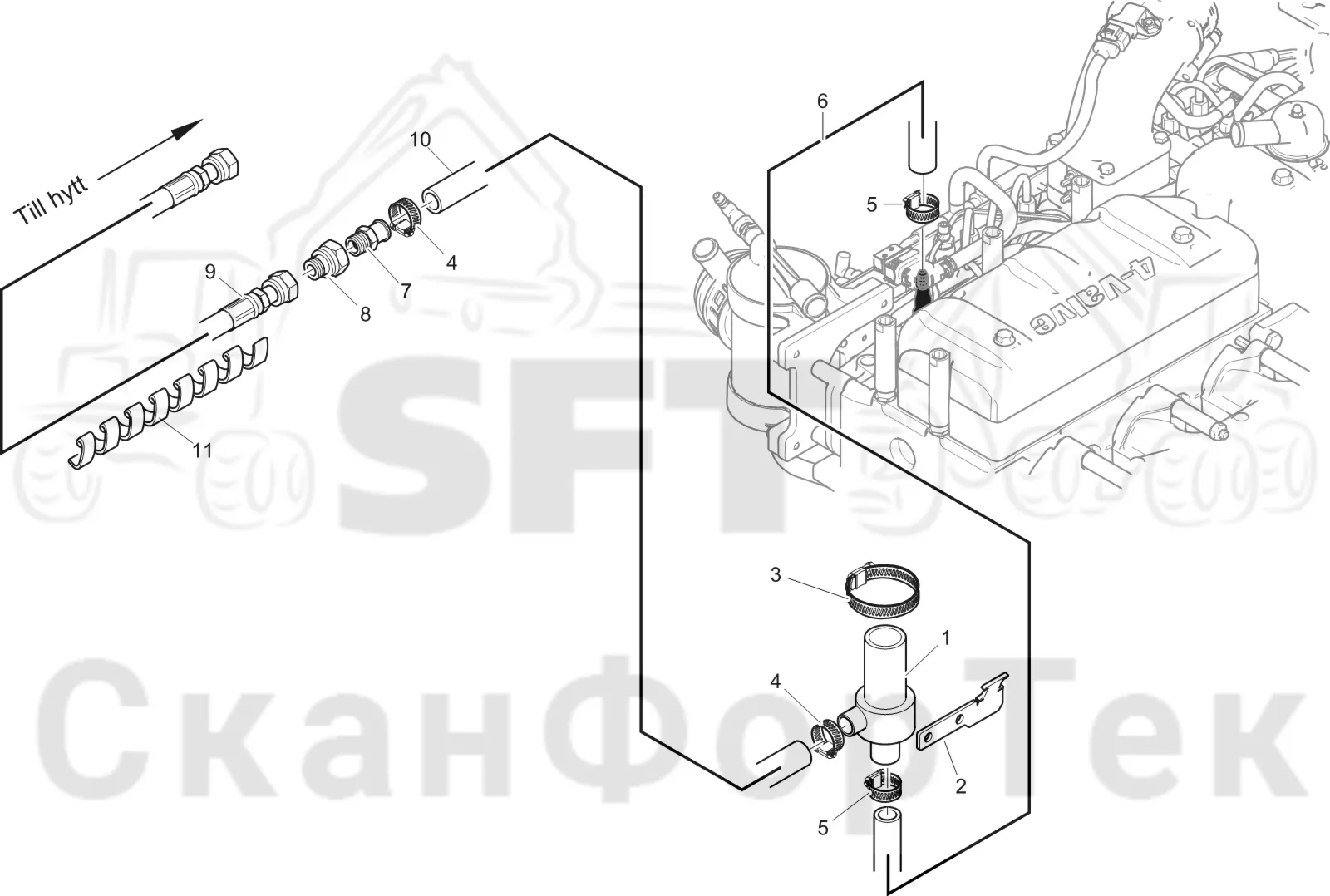 Схема: Komatsu / Лесозаготовительные машины / 901 S/N 9010053267- / Каталог запасных частей / Кабина / Система обогрева и охлаждения / Обогревание кабины