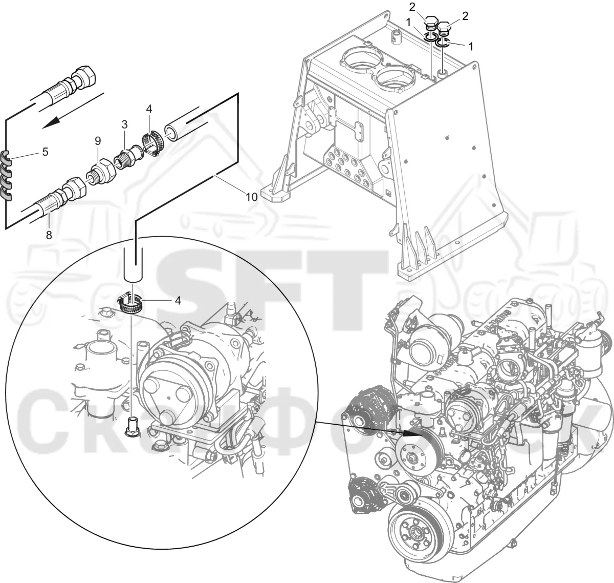 Схема: Komatsu / Лесозаготовительные машины / 901 S/N 9010053267- / Каталог запасных частей / Кабина / Система обогрева и охлаждения / Обогревание кабины Без подогревателя гидравлического бака