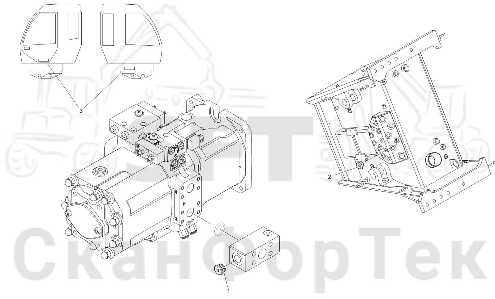 Схема: Komatsu / Лесозаготовительные машины / 911 S/N 9110062167- / Каталог запасных частей / Кабина / подвеска кабины / подвеска кабины / Пробка