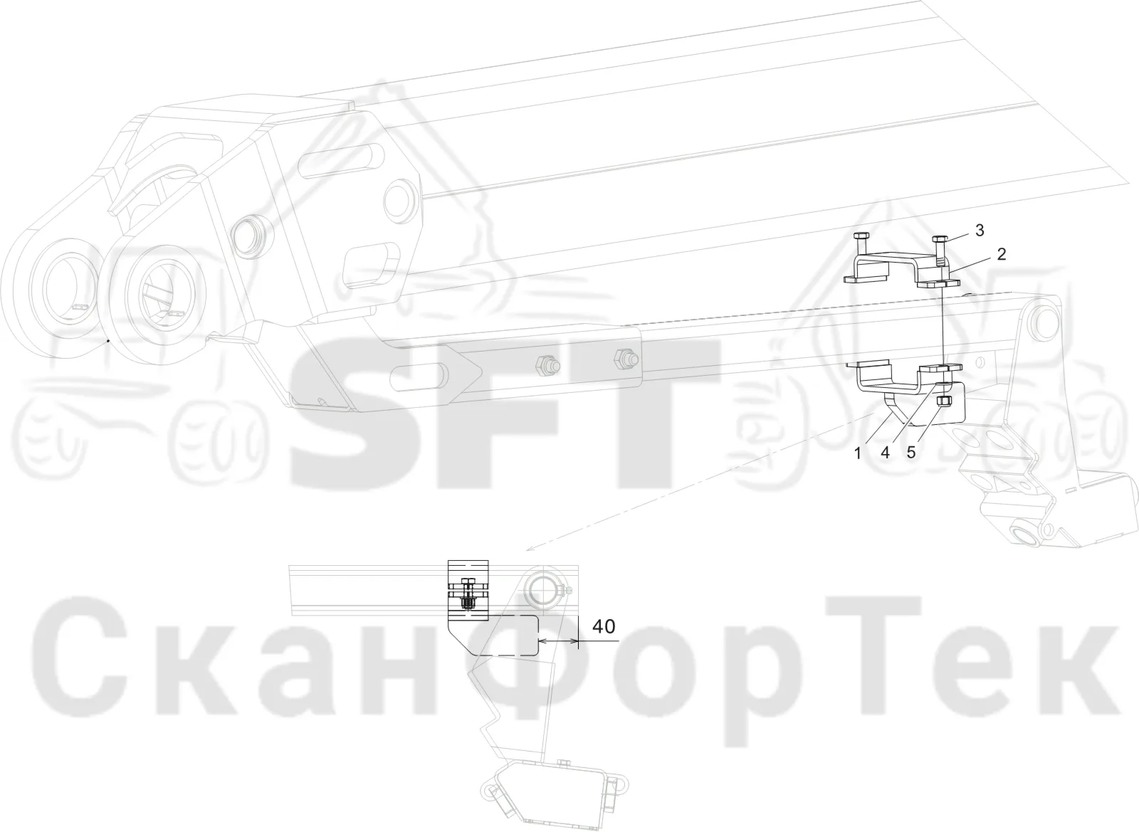 Схема: Komatsu / Лесозаготовительные машины / 931XC S/N 9313021208- / Каталог запасных частей / Подъемный кран 230H / Телескопическая стрела / Монтаж