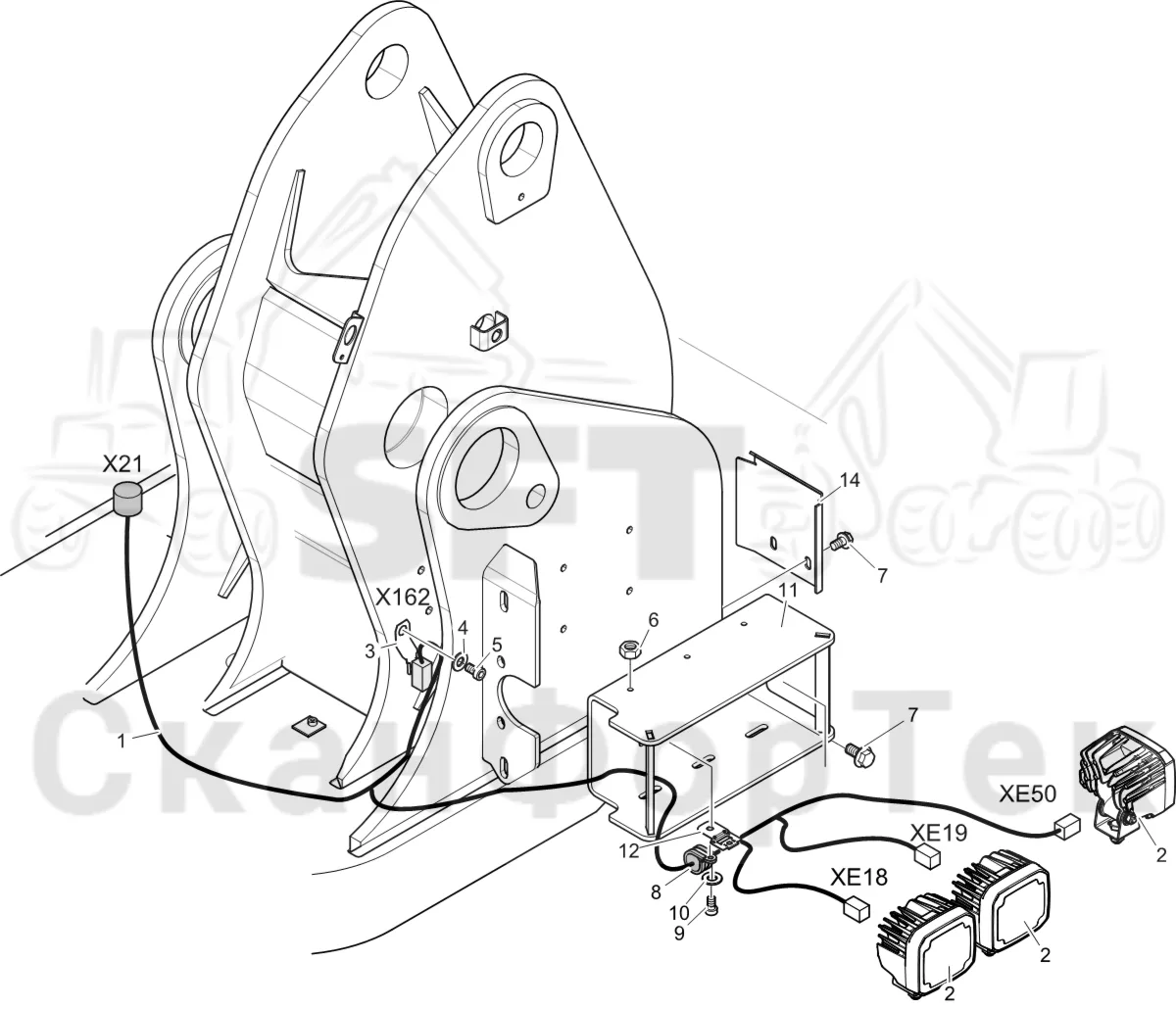 Схема: Komatsu / Лесозаготовительные машины / 911 S/N 9110062167- / Каталог запасных частей / Подъемный кран 200H / Рабочие лампы / Рабочие лампы LED 9110062391-