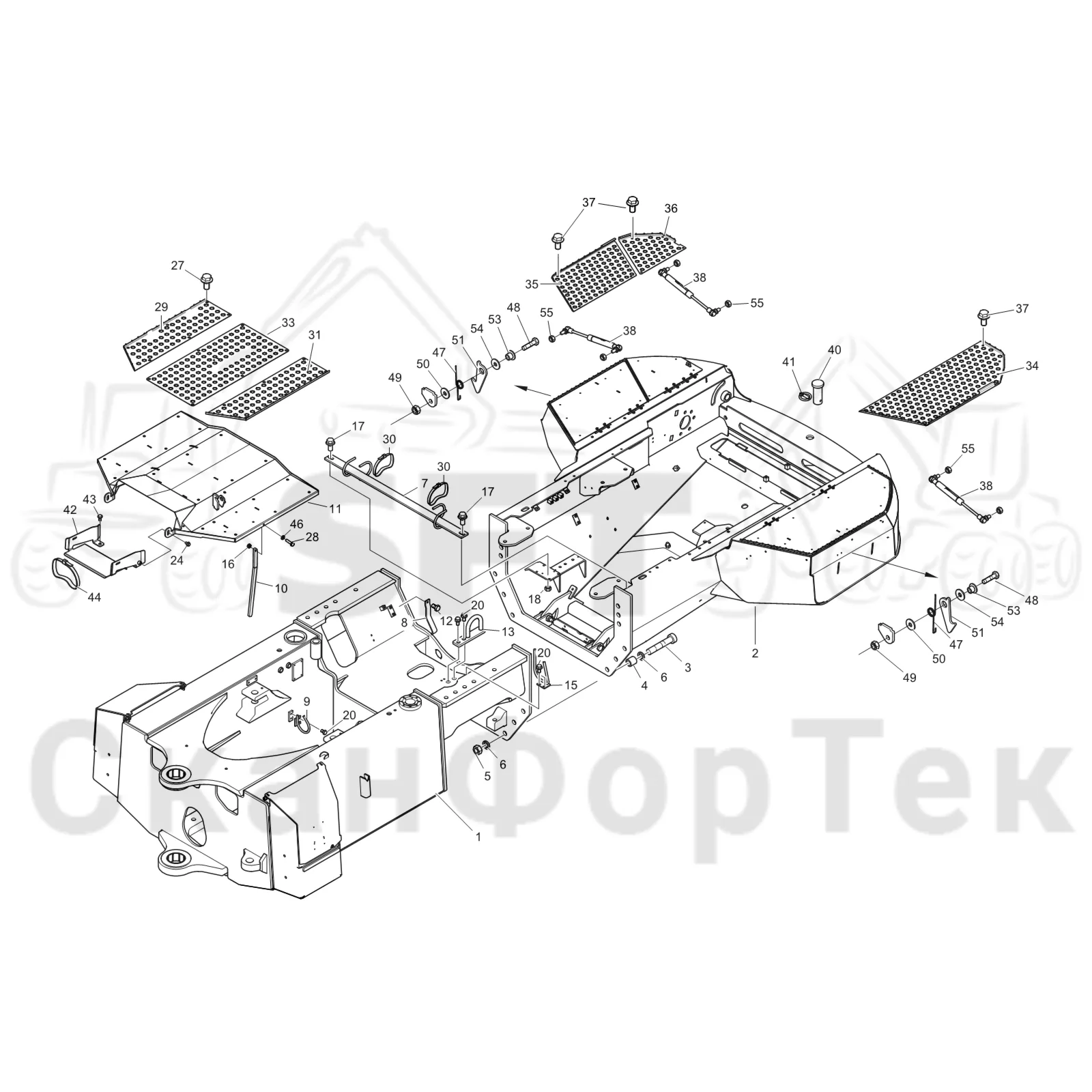 Схема: Komatsu / Лесозаготовительные машины / 911 S/N 9112062167- / Каталог запасных частей / шасси / Рамы / Комплект рамы задний S/N 9112062248-