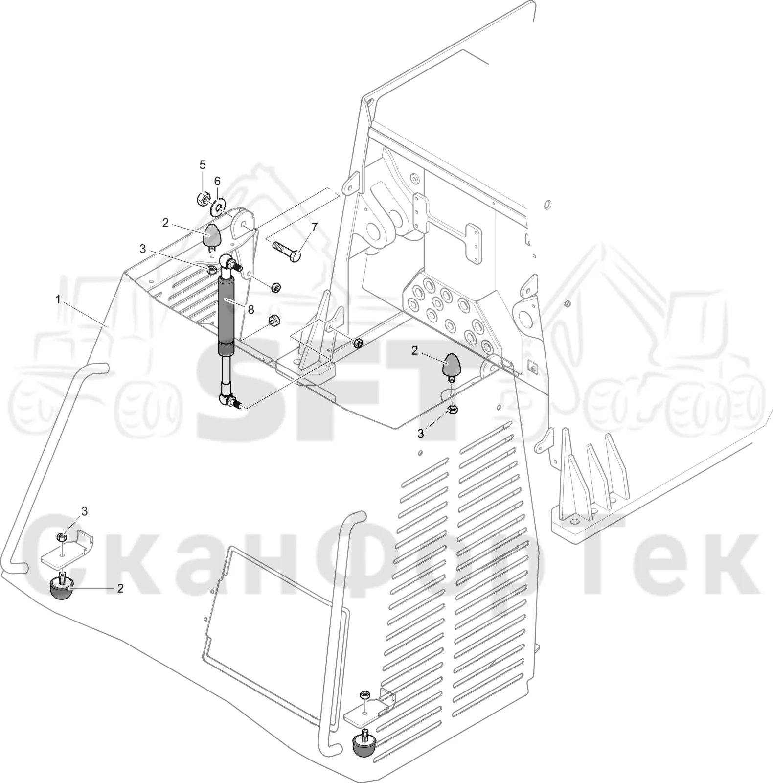 Схема: Komatsu / Лесозаготовительные машины / 931XC S/N 9313021208- / Каталог запасных частей / шасси / Капоты / Капот, бак гидравлики
