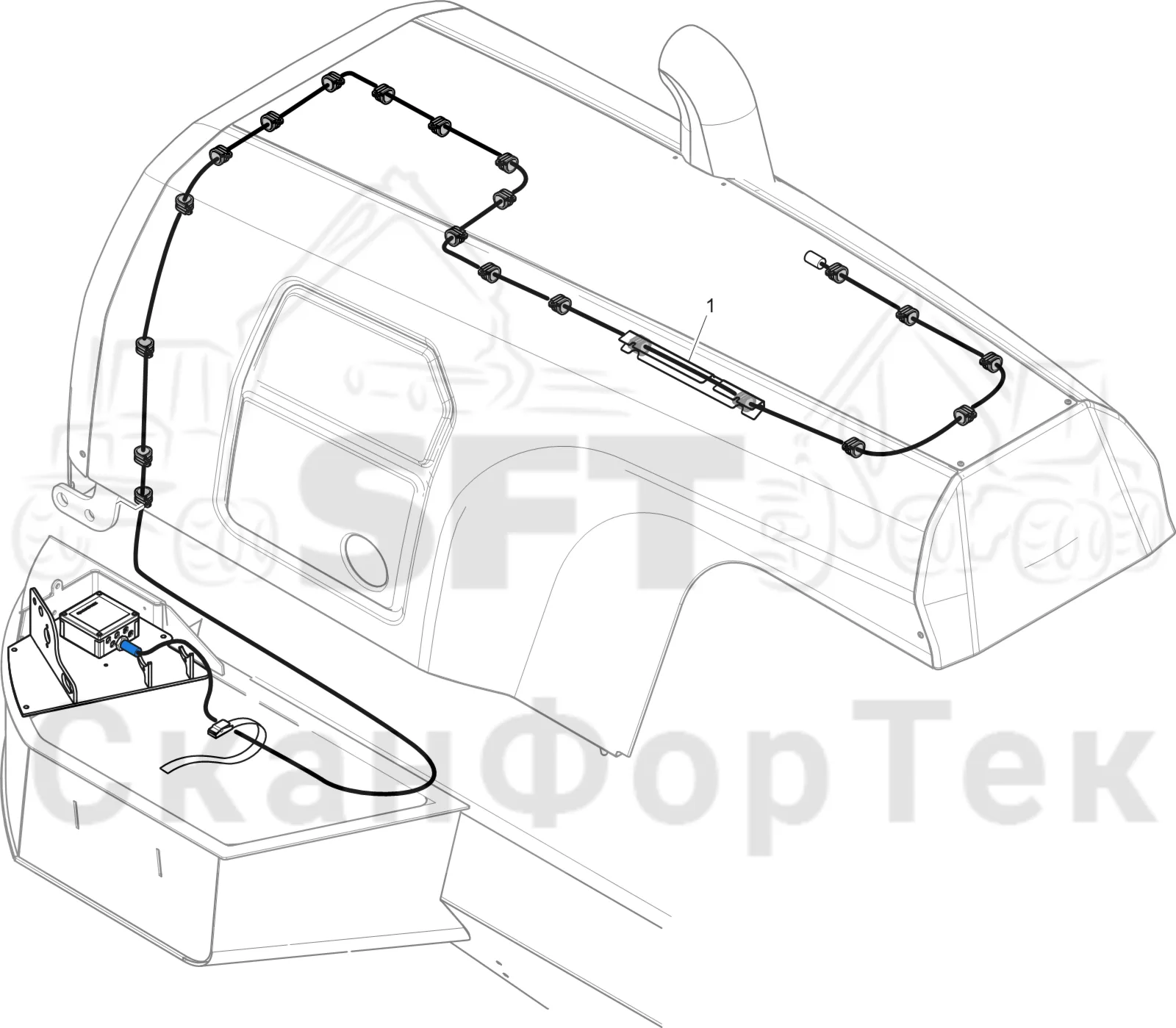 Схема: Komatsu / Лесозаготовительные машины / 931 S/N 9310021067- / Каталог запасных частей / шасси / Пожаротушение / защита,Комплект электрооборудования пожаротушения 9310021851-