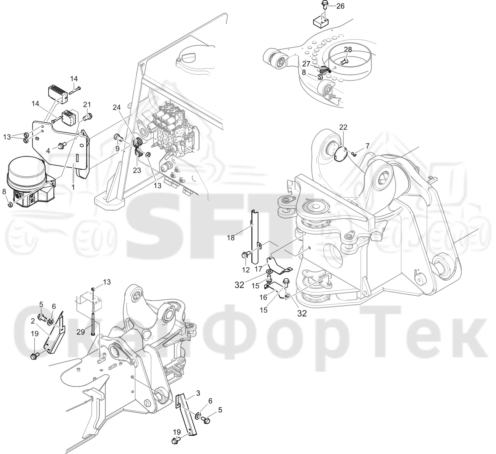 Схема: Komatsu / Лесозаготовительные машины / 931XC S/N 9313021208- / Каталог запасных частей / шасси / Центральная смазка / защита