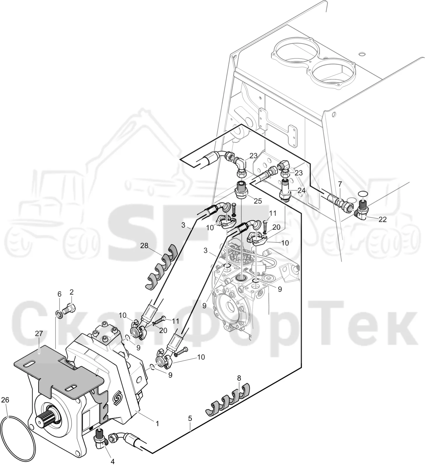 Схема: Komatsu / Лесозаготовительные машины / 931 S/N 9310021067- / Каталог запасных частей / Коробка передач / Гидростат / Гидравлика гидростата