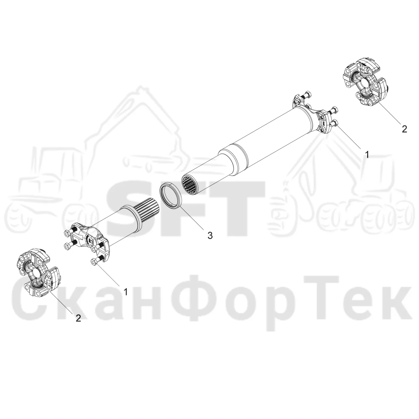 Схема: Komatsu / Лесозаготовительные машины / 911 S/N 9112062167- / Каталог запасных частей / Коробка передач / Карданная передача / Карданный вал