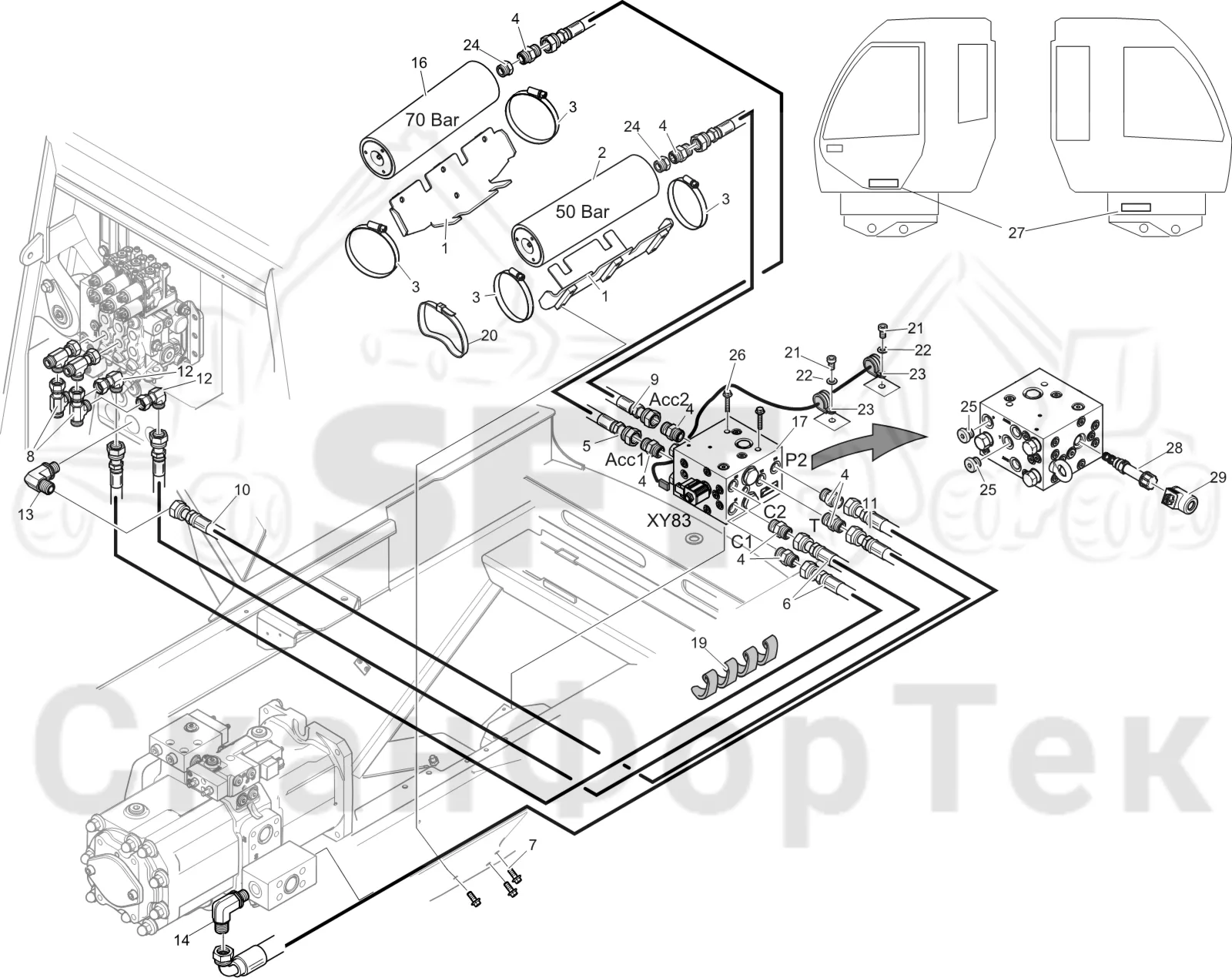 Схема: Komatsu / Лесозаготовительные машины / 931 S/N 9310021067- / Каталог запасных частей / Кабина / подвеска кабины / подвеска кабины