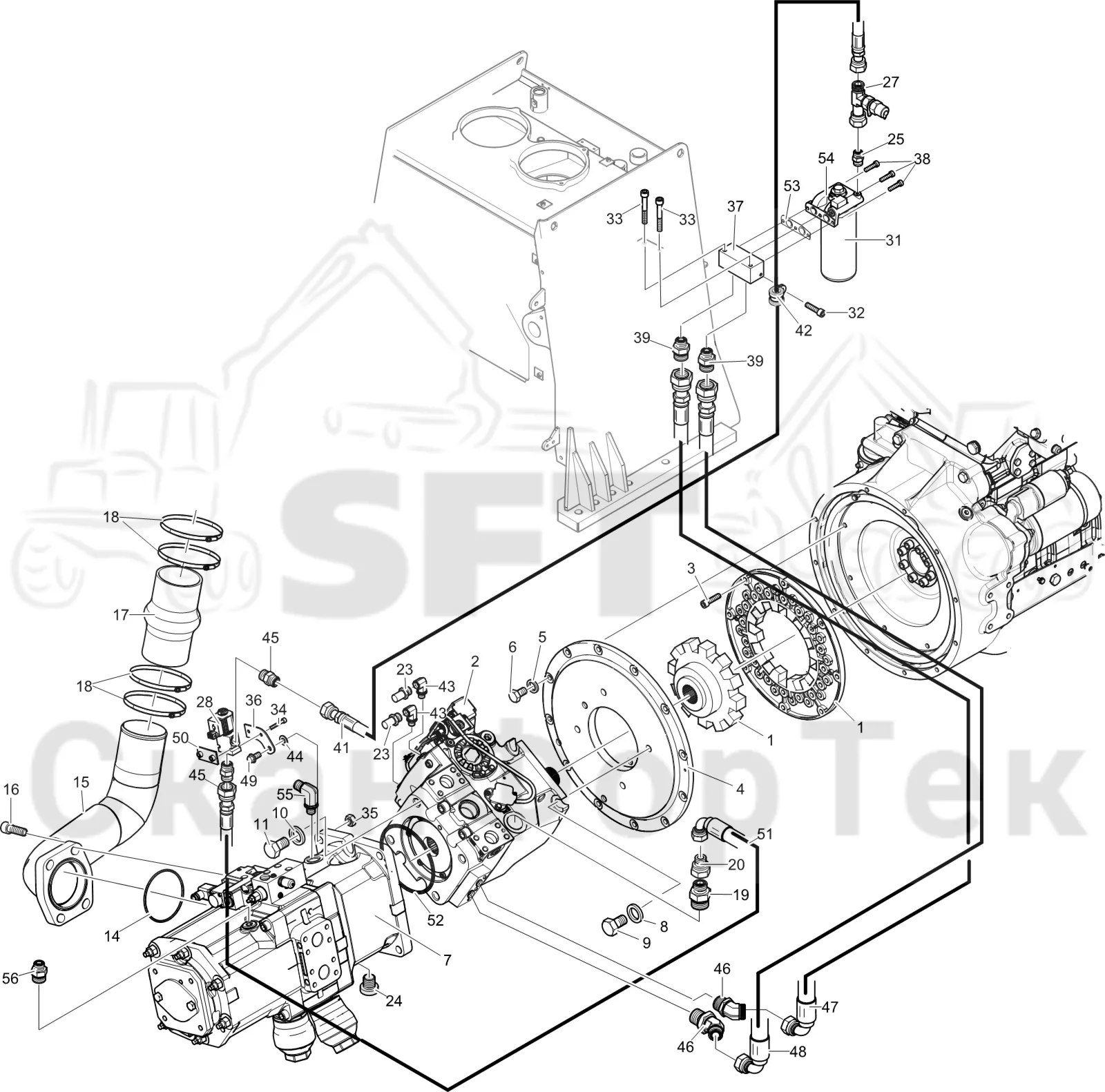 Схема: Komatsu / Лесозаготовительные машины / 931 S/N 9310021067- / Каталог запасных частей / Гидравлика / Гидравлические насосы / Насосная установка