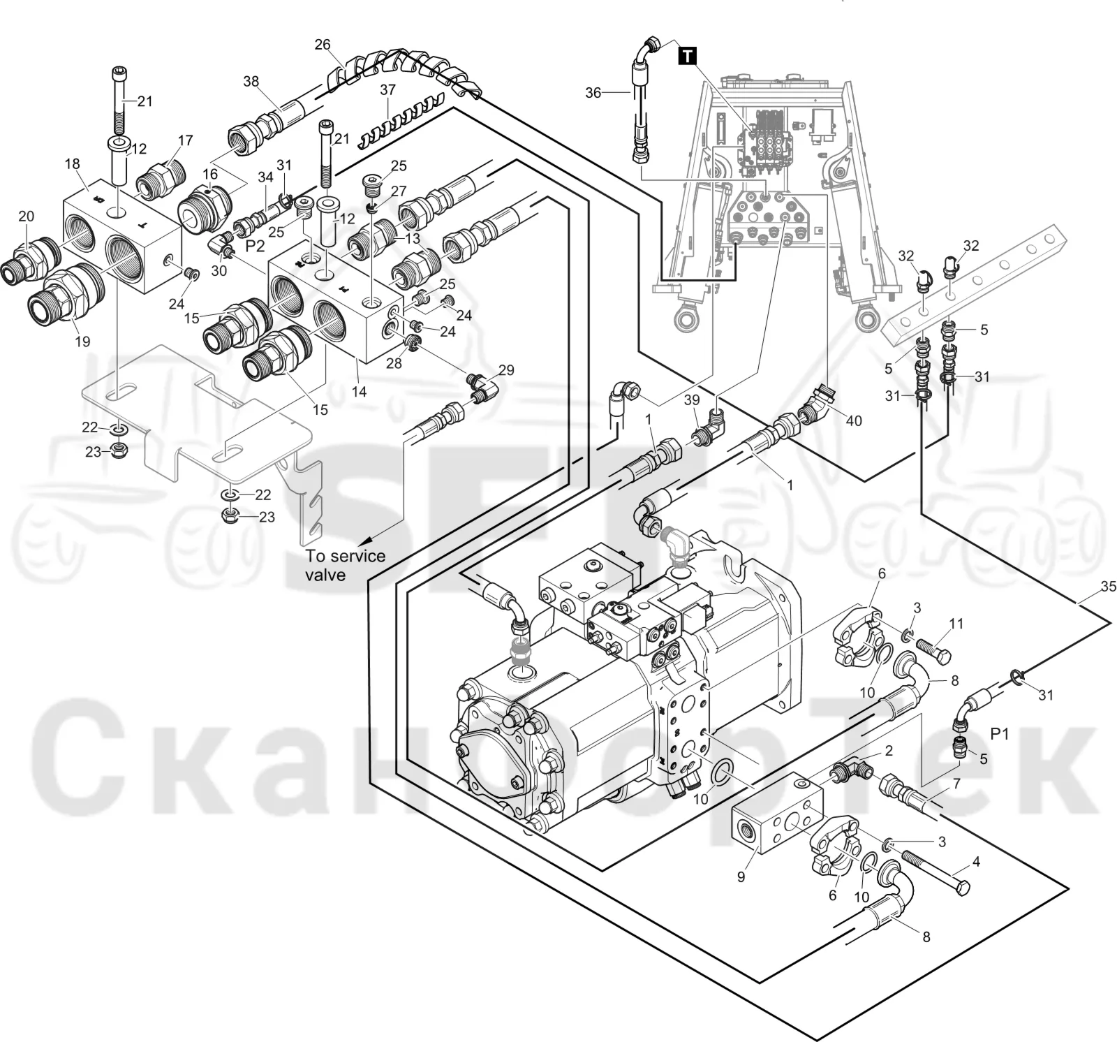 Схема: Komatsu / Лесозаготовительные машины / 931 S/N 9310021067- / Каталог запасных частей / Гидравлика / Клапан подъемного крана / Система впуска