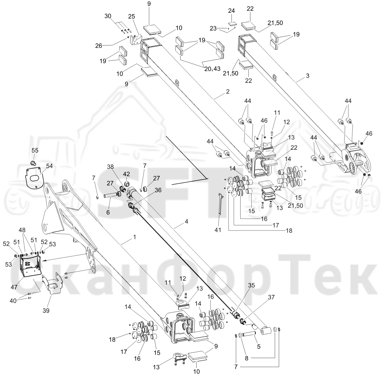 Схема: Komatsu / Лесозаготовительные машины / 931XC S/N 9313021208- / Каталог запасных частей / Подъемный кран 230H / Стрела, наружная / Стрела, наружная DT