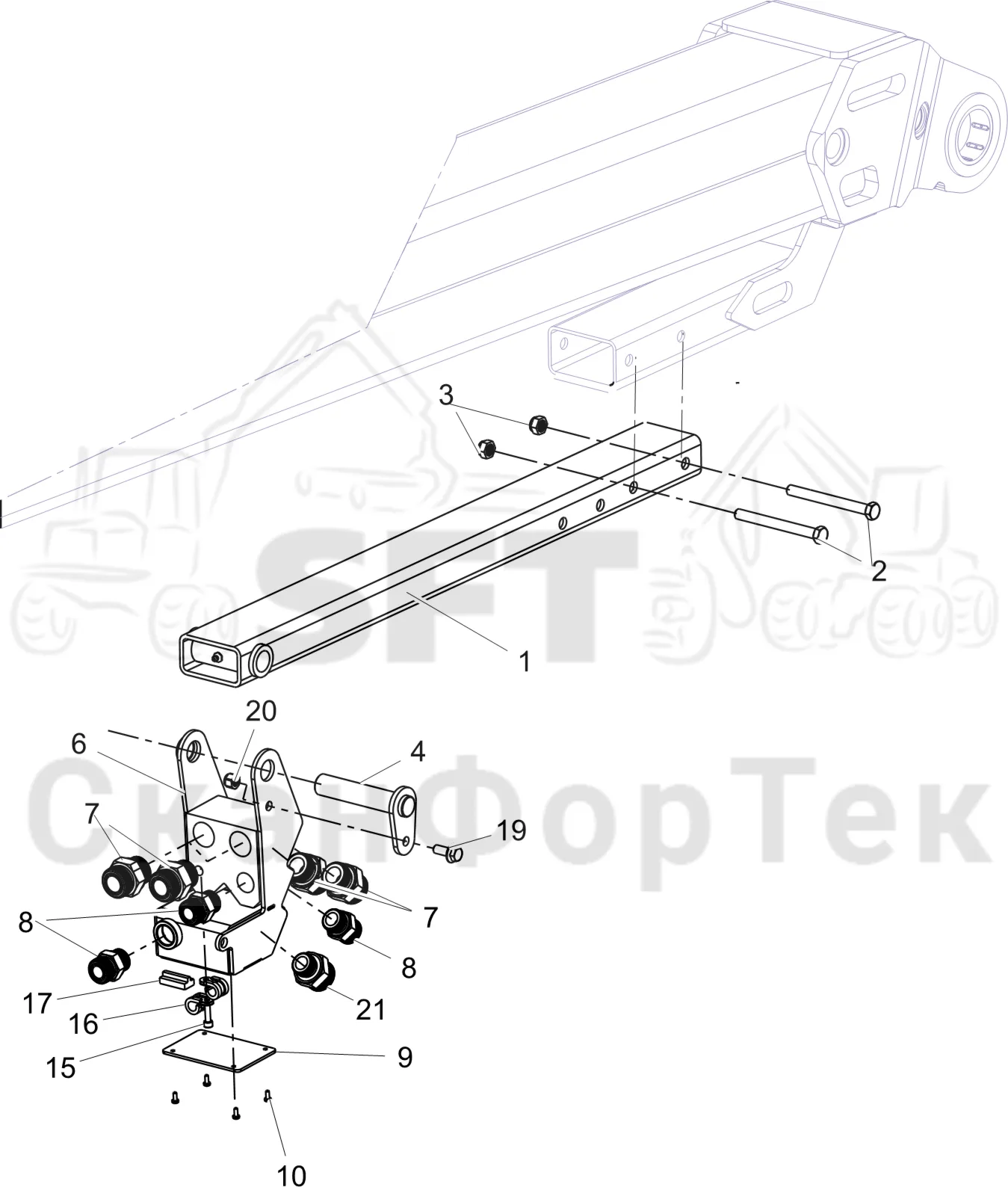 Схема: Komatsu / Лесозаготовительные машины / 931 S/N 9310021067- / Каталог запасных частей / Подъемный кран 230H / Телескопическая стрела / Держатель S132
