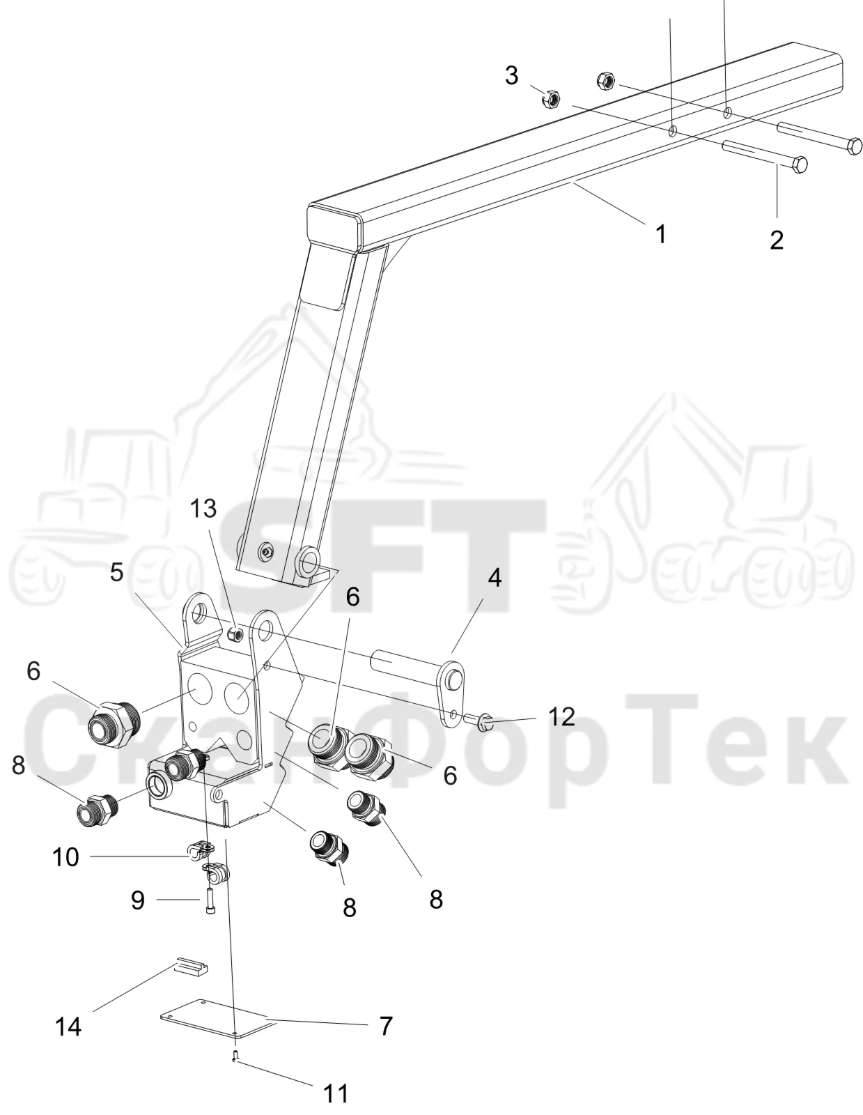 Схема: Komatsu / Лесозаготовительные машины / 931 S/N 9310021067- / Каталог запасных частей / Подъемный кран 230H / Телескопическая стрела / Держатель S132 Габота с несколькими деЂевьями