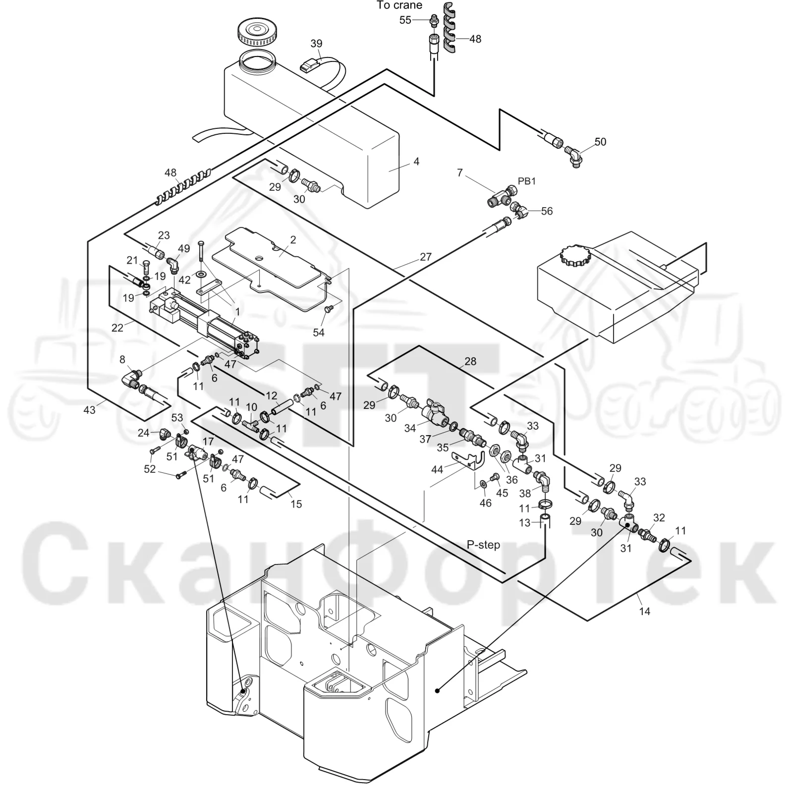Схема: Komatsu / Лесозаготовительные машины / 911 S/N 9112062167- / Каталог запасных частей / Лесозаготовительное оборудование / Лесозаготовительное оборудование / Корчевка пней Гидравлика