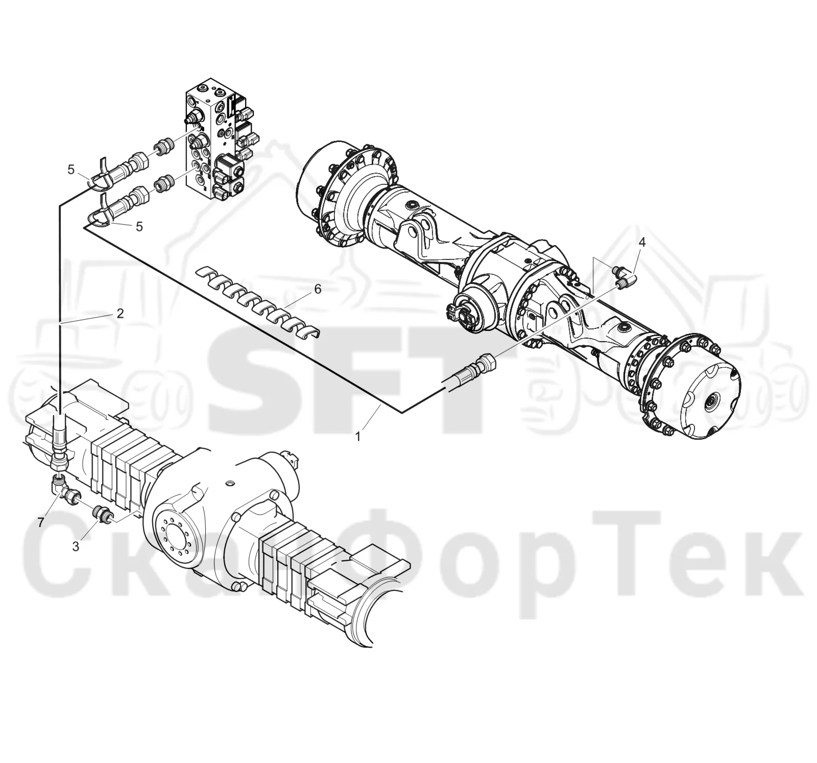 Схема: Komatsu / Лесозаготовительные машины / 911 S/N 9110062167- / Каталог запасных частей / Коробка передач / Блокировка дифференциала / Блокировка дифференциала на 4 колеса