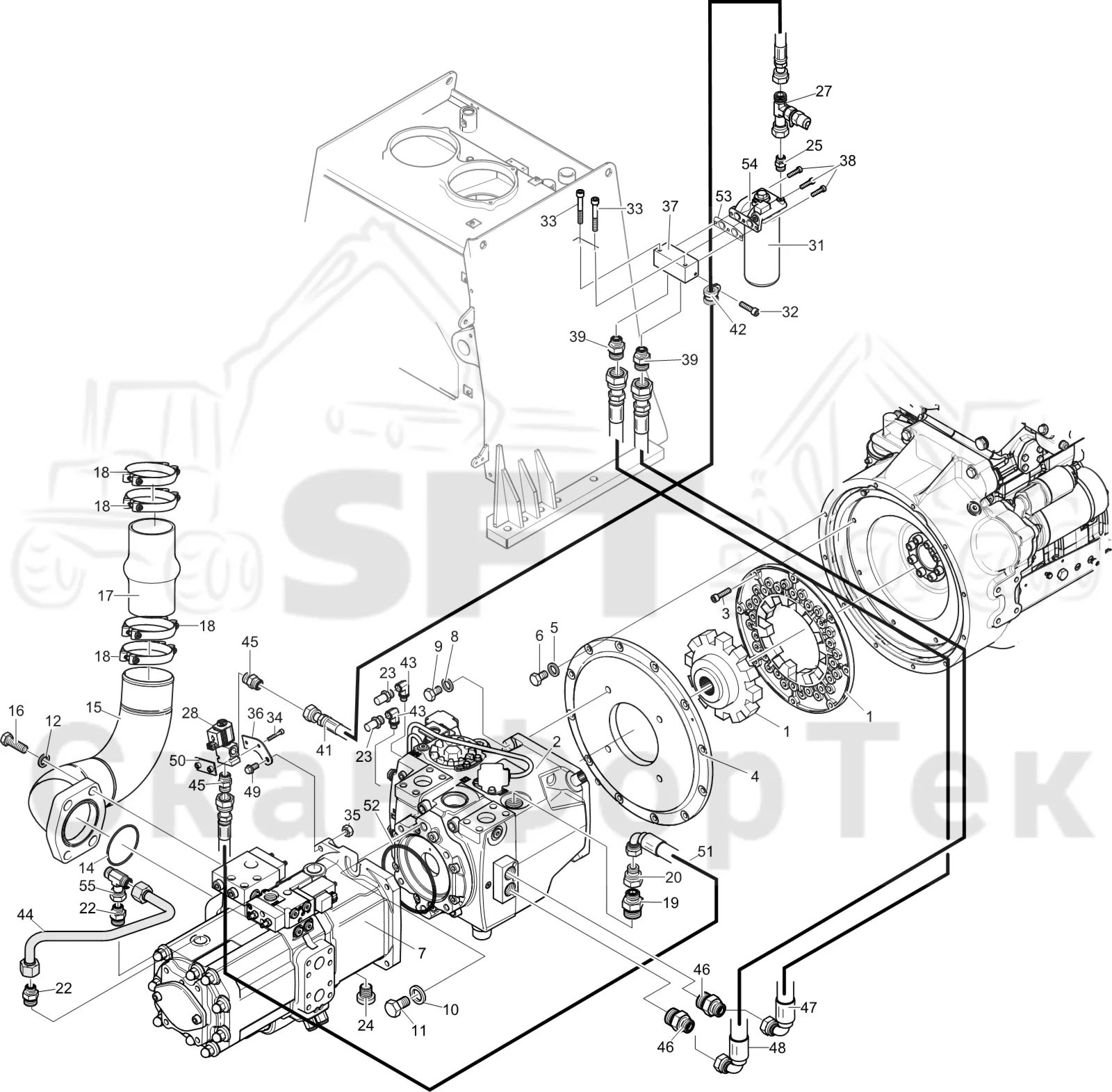 Схема: Komatsu / Лесозаготовительные машины / 911 S/N 9112062167- / Каталог запасных частей / Гидравлика / Гидравлические насосы / Насосная установка