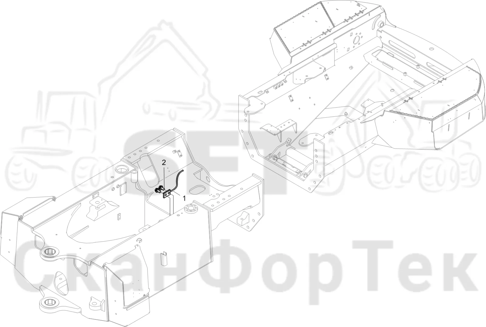 Схема: Komatsu / Лесозаготовительные машины / 911 S/N 9112062167- / Каталог запасных частей / шасси / Рамы / Держатель 9112062362-