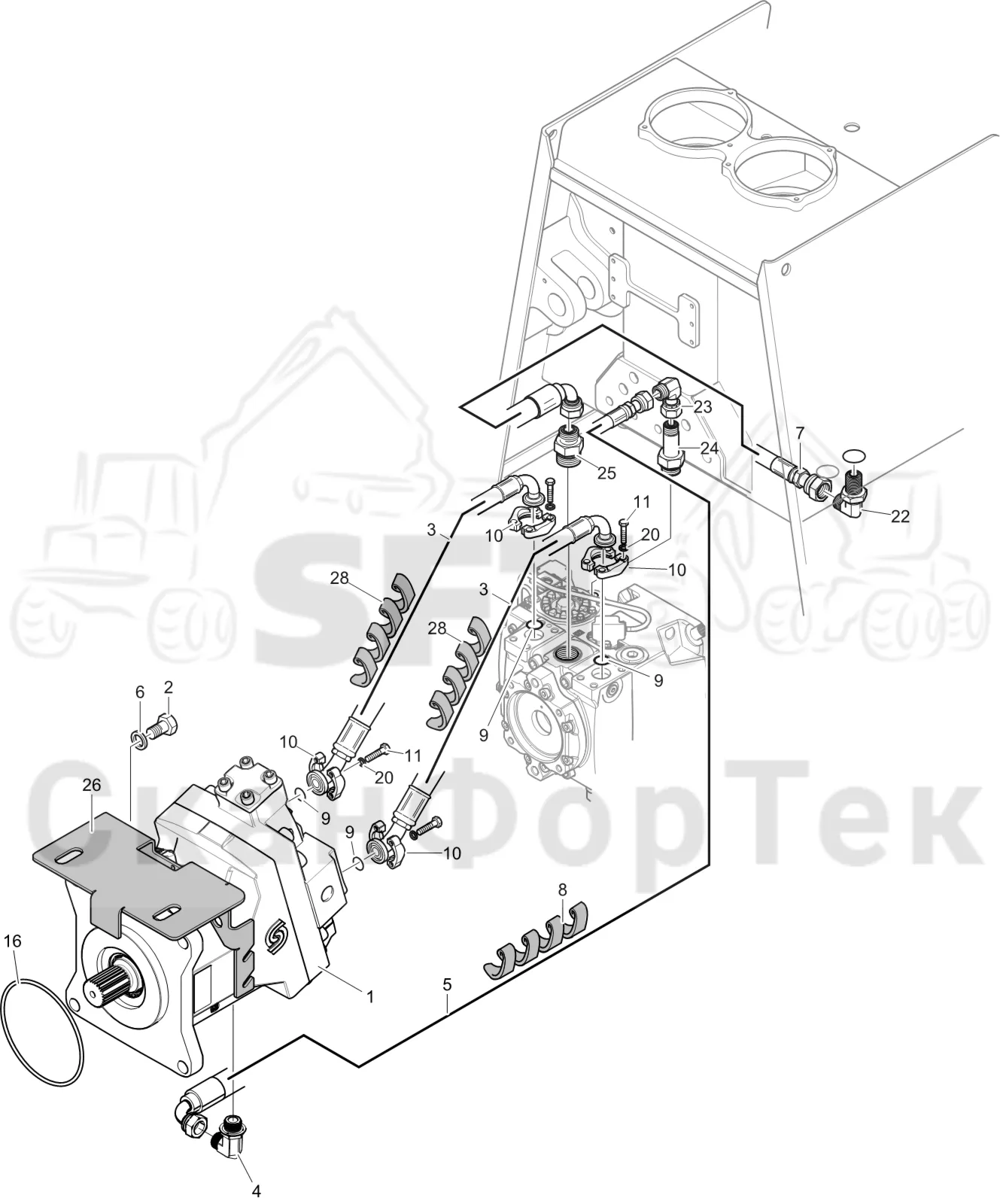 Схема: Komatsu / Лесозаготовительные машины / 911 S/N 9112062167- / Каталог запасных частей / Коробка передач / Гидростат / Гидравлика гидростата