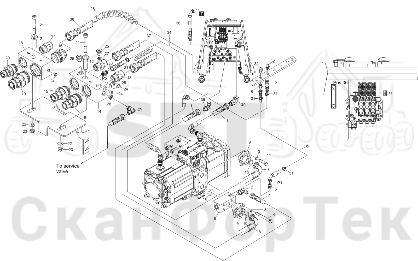 Схема: Komatsu / Лесозаготовительные машины / 911 S/N 9112062167- / Каталог запасных частей / Гидравлика / Клапан подъемного крана / Система впуска 9112062346-